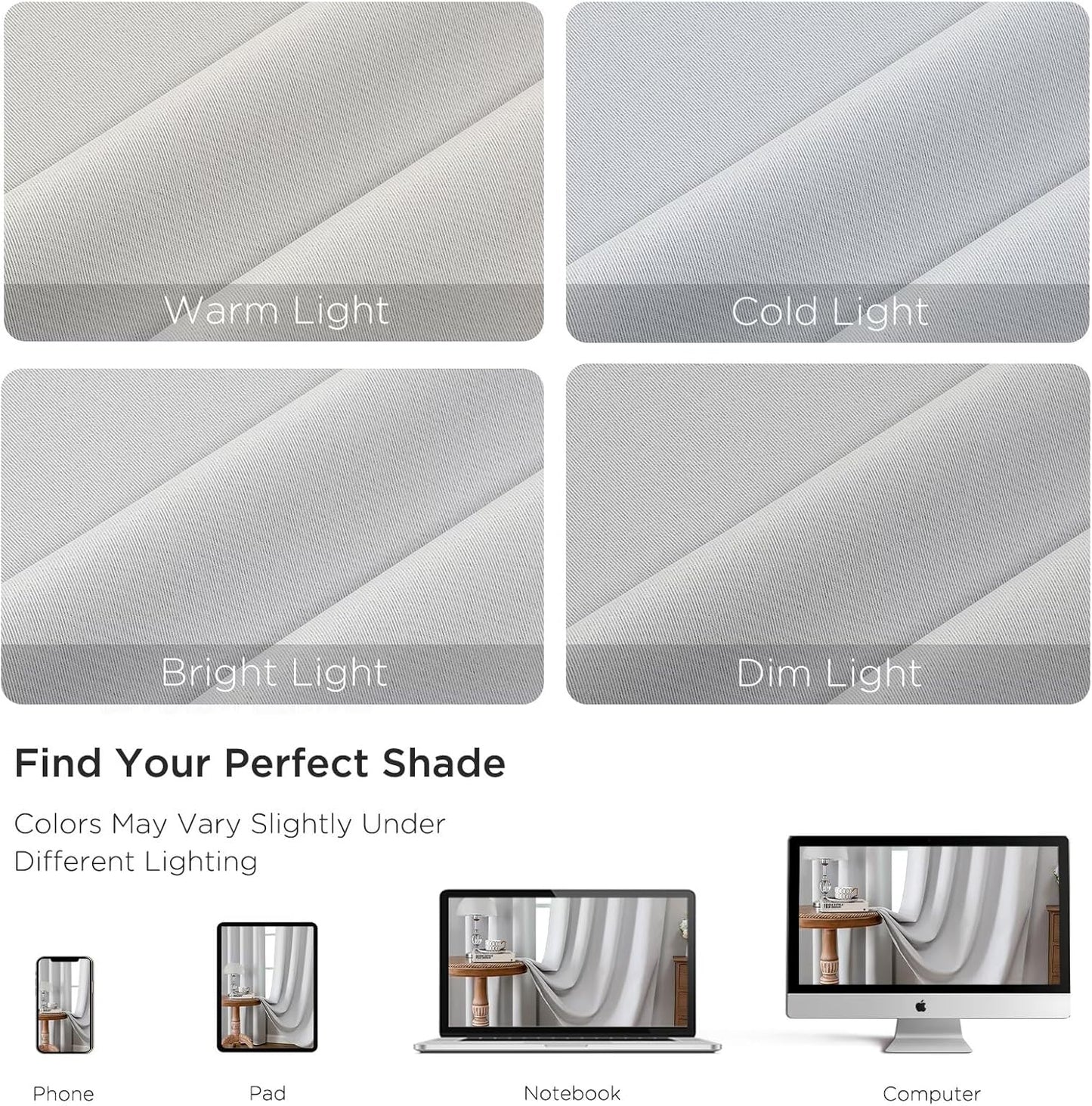 CUCRAF Blackout Curtains Room Darkening Window Curtain Panels, Rod Pocket Thermal Insulated Solid Drapes for Bedroom Living Room, Set of 2 Panels. 52 x 45 inch, Graywish White