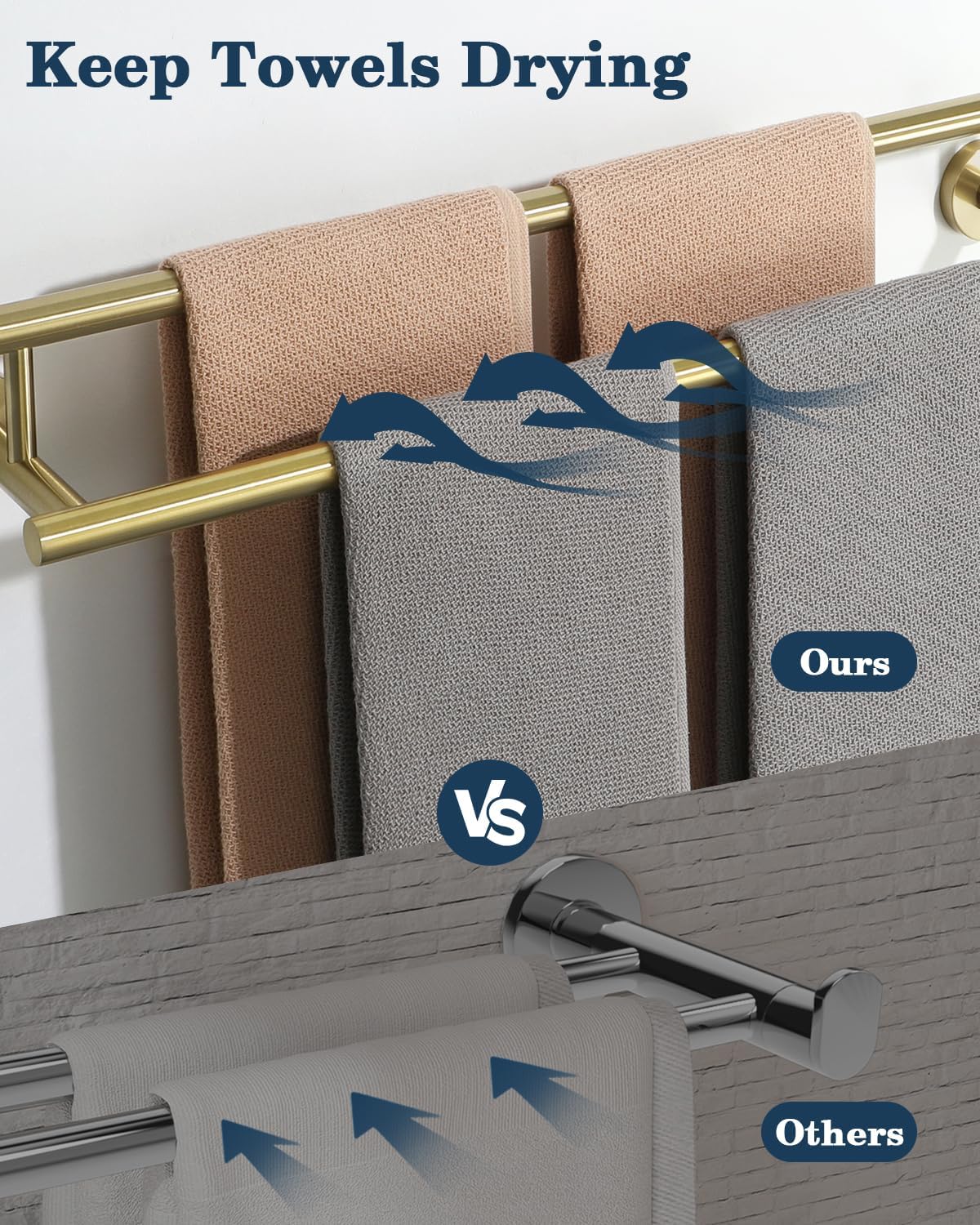 Alise Double Bath Towel Bars,20 Inch Towel Racks for Bathroom Wall Mounted,SUS304 Stainless Steel Towel Holder,Space-Saving Towel Hanger,Modern Decor Towel Rod,Brushed Gold Towel Rail,GYT6902-500-G