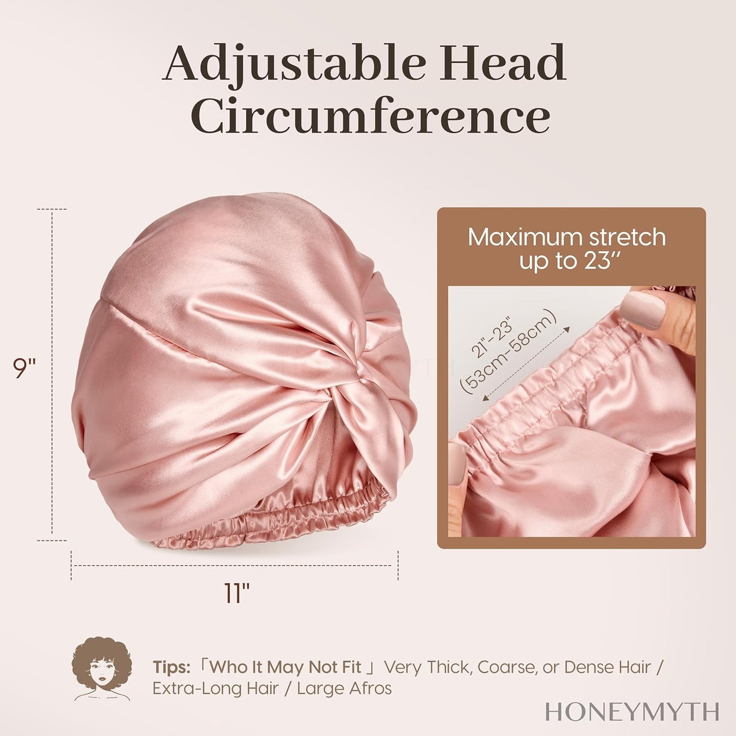 100% Mulberry Silk Bonnet, 22 Momme Adjustable Double-Layer Hair Bonnet for Sleeping Women, Soft Sleep Cap for Curly Hair & Anti-Frizz Protection Pink