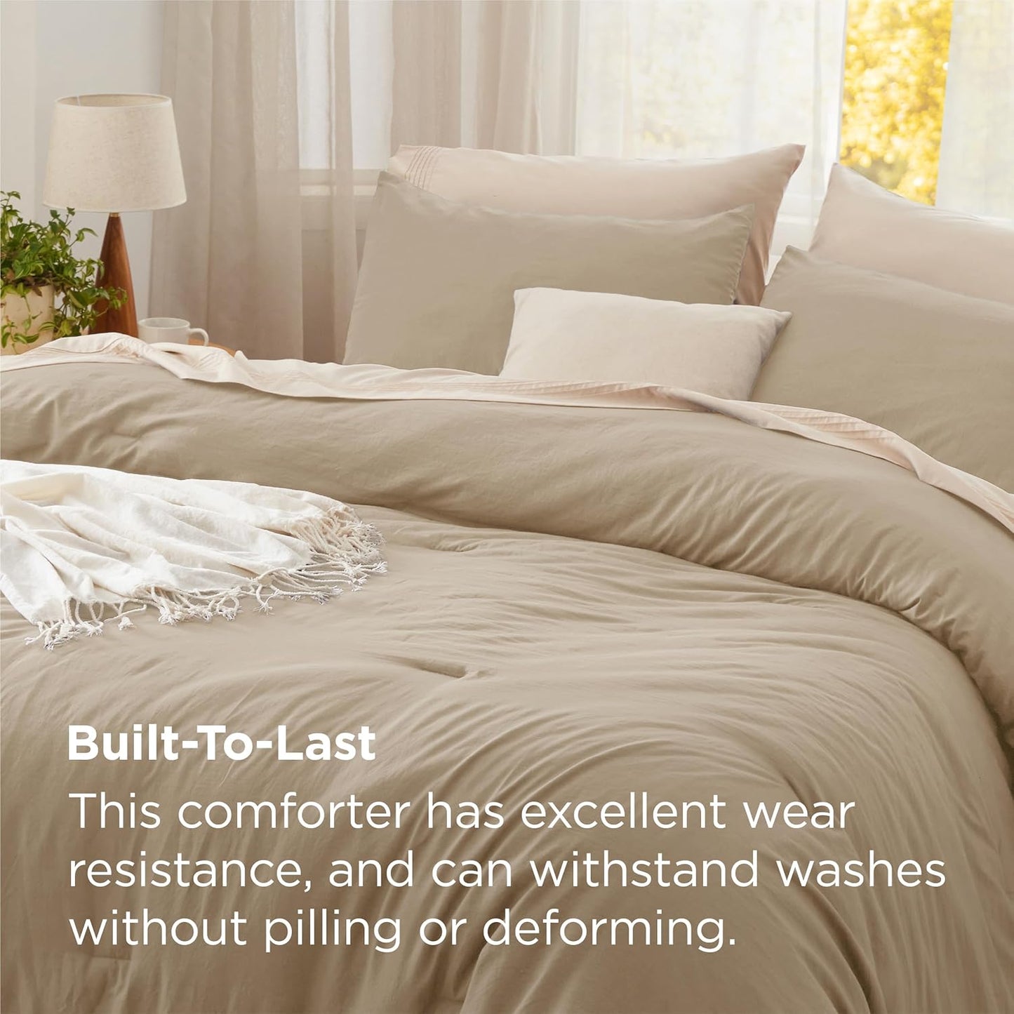 Bedsure King Size Comforter Set, Khaki Soft Prewashed Bedding for All Seasons, 3 Pieces GentleSoft™ Warm Down Alternative Bed Set, 1 Lightweight Comforter (104"x90") and 2 Pillowcases (20"x36")