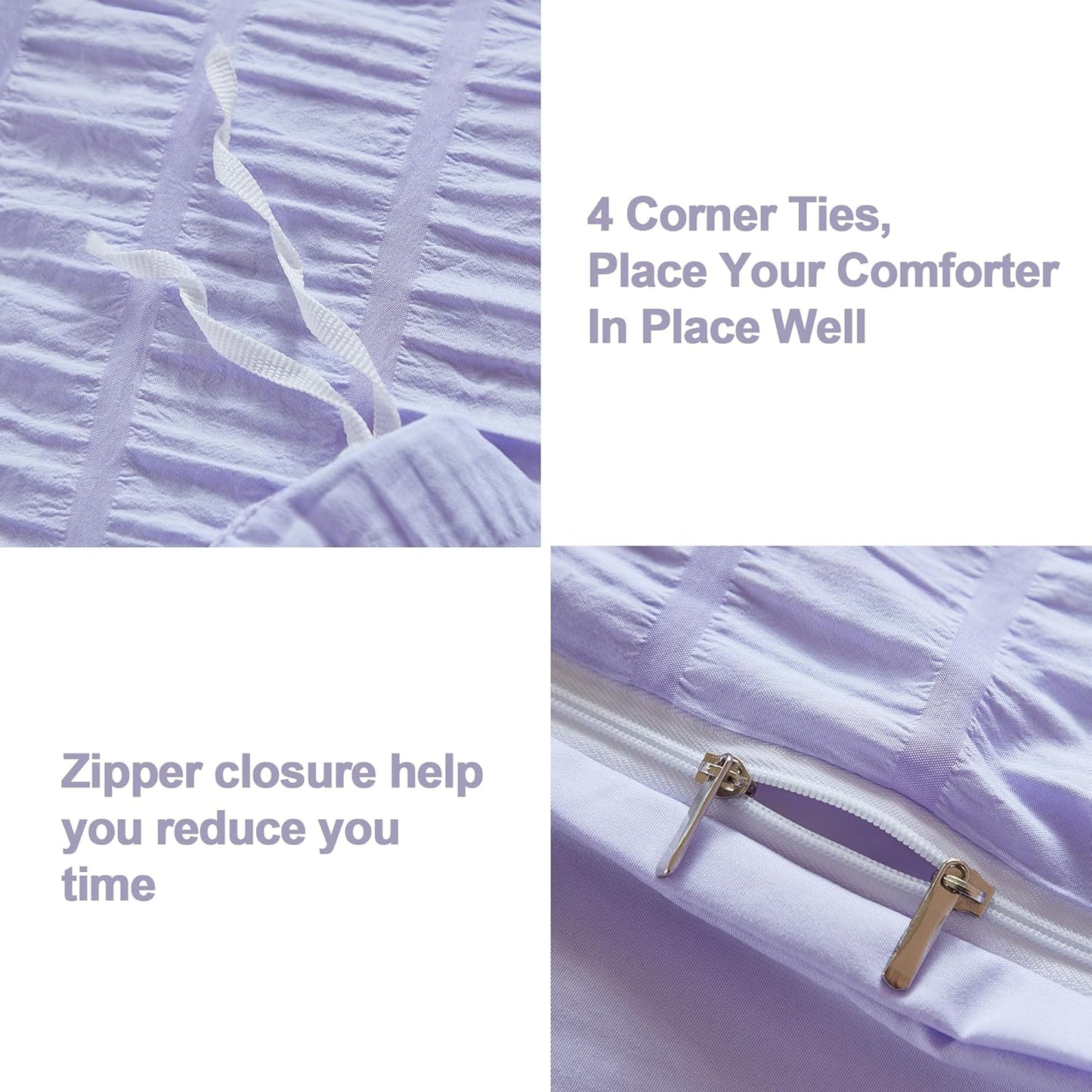 AveLom Lavender Purple Seersucker Duvet Cover Set Full (80 x 90 inches), 3 Pieces (1 Duvet Cover + 2 Pillow Cases), Ultra Soft Washed Microfiber, Textured Duvet Cover with Zipper Closure, Corner Ties