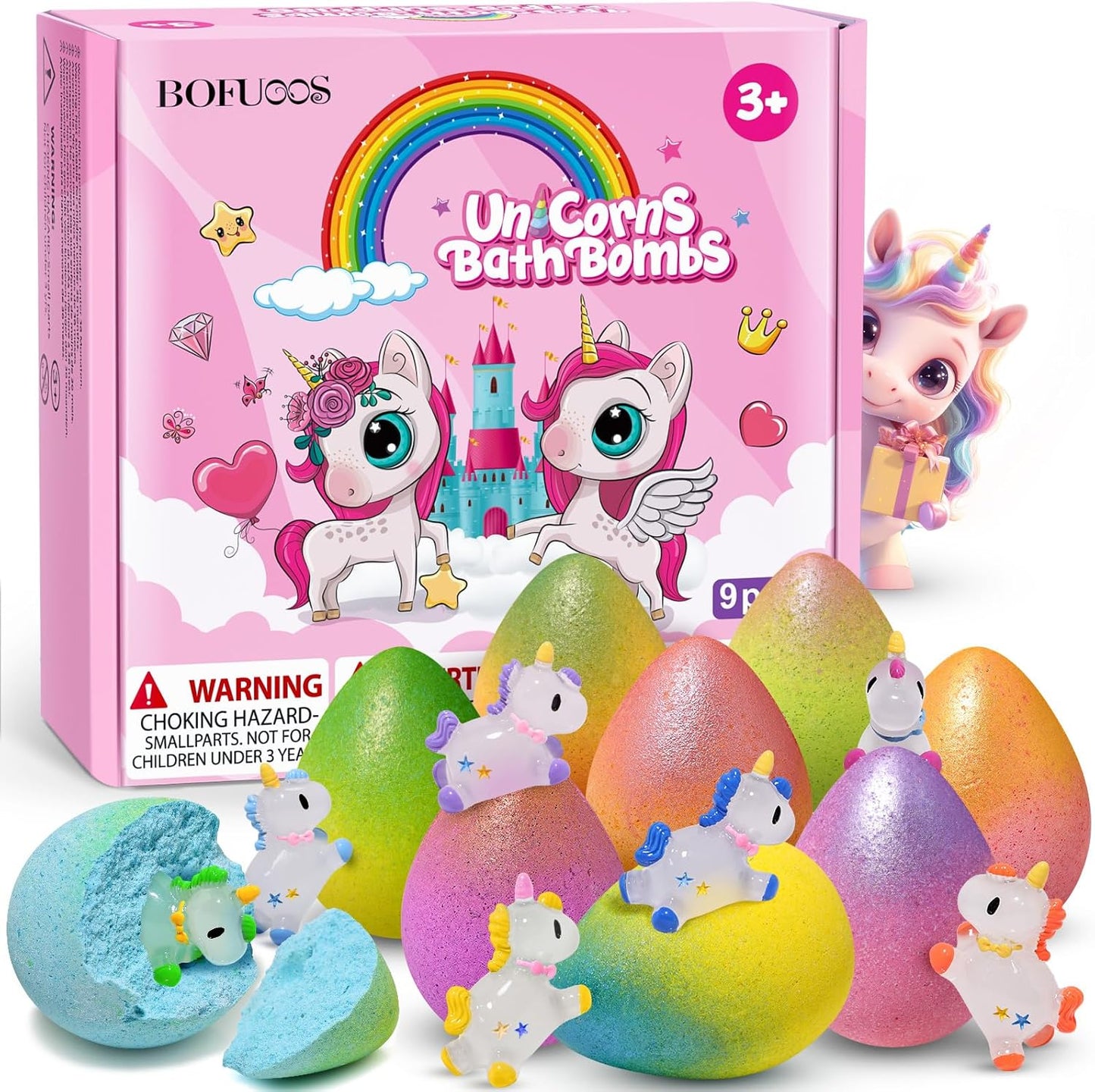 Unicorn Bath Bombs with Surprise Toys Inside, 9 Packs Bubble Bath Bomb for Kids Girls, Christmas Birthday Gifts for Girls, Stocking Stuffers for Kids (36+ Months)