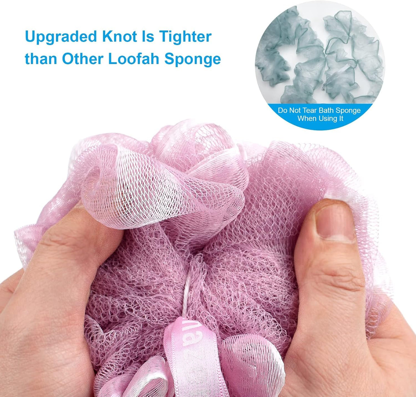 AmazerBath Shower Sponge Loofah Back Scrubber, PE Soft Mesh Loofah Body Scrubber with Long Wooden Handle, Bath Sponge for Men Women (Pink)