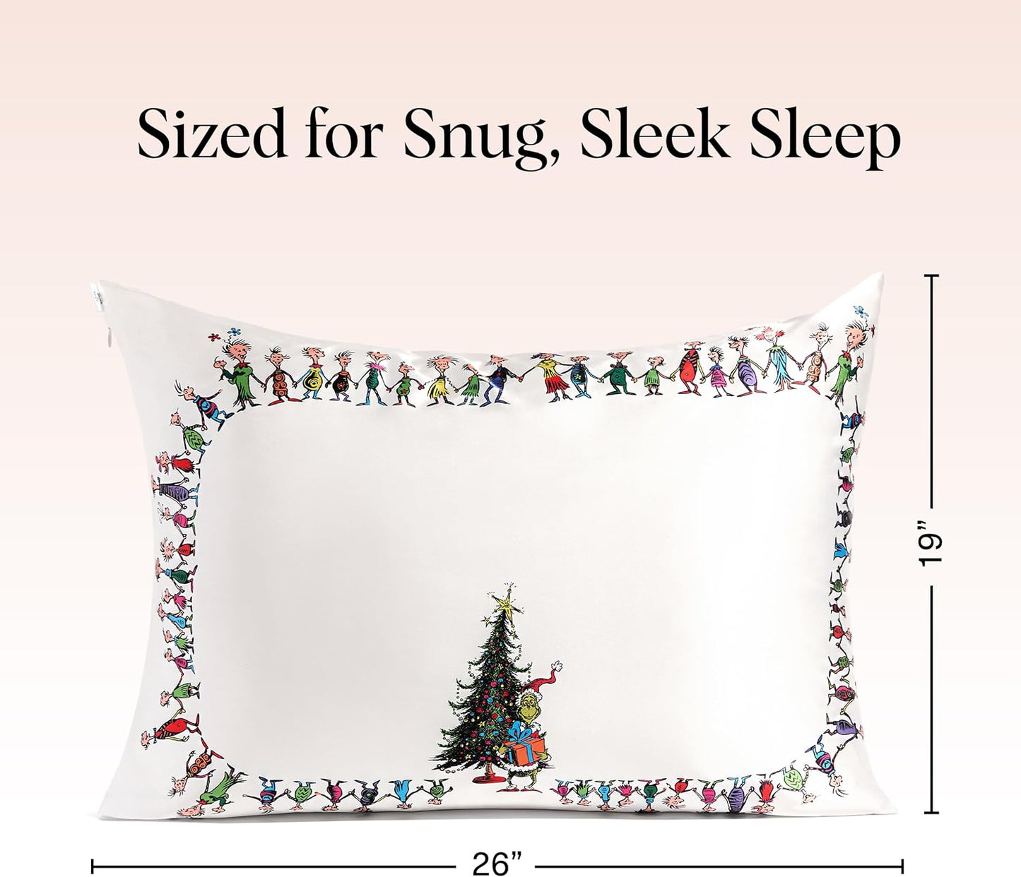 The Grinch x Kitsch Satin Pillowcase with Zipper for Hair & Skin - Softer Than Silk Pillow Cases, Smooth Cooling Pillow Cover, Wrinkle-Free, Machine Washable, Queen/Standard (19x26) - Who-Ville