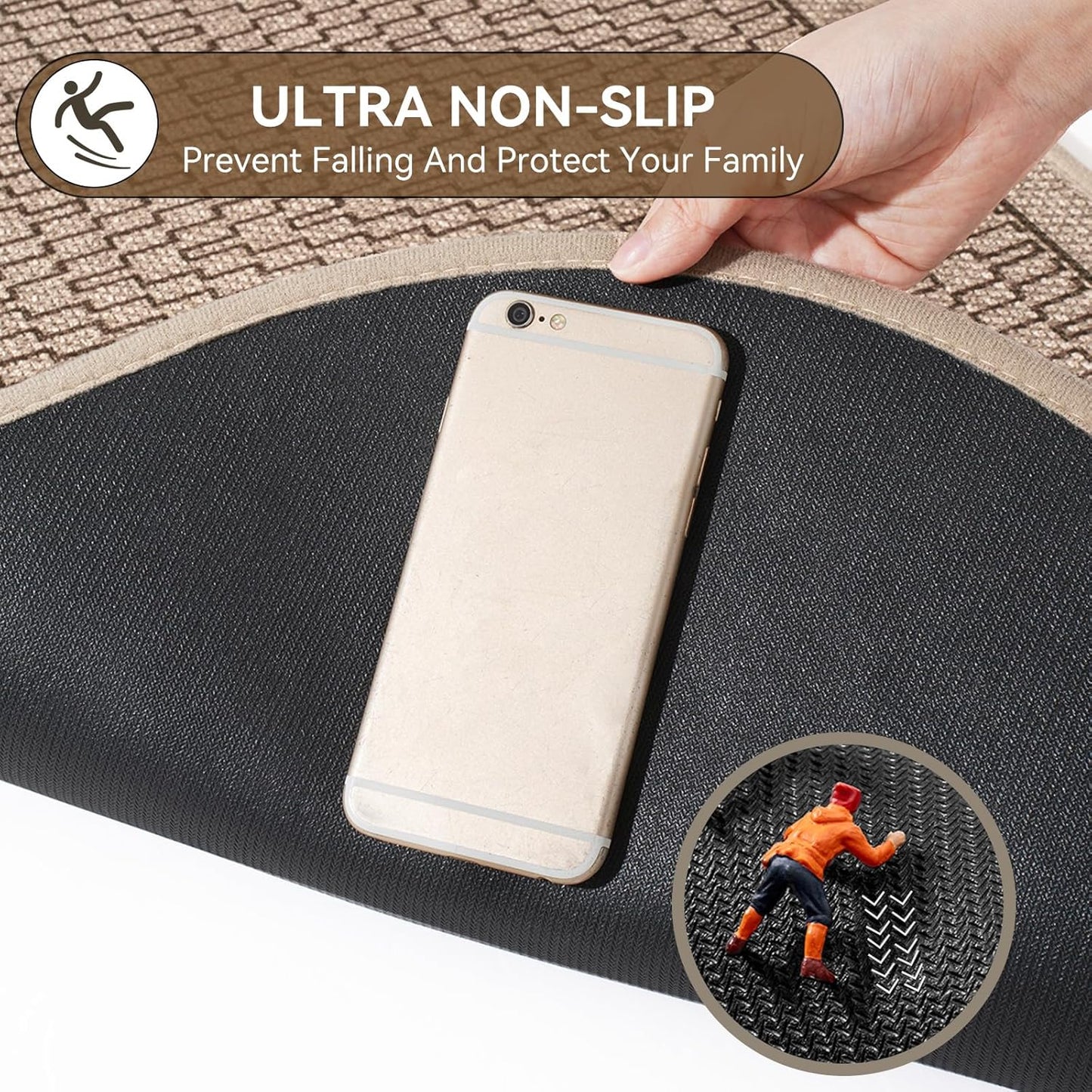 Bathroom Rugs Mat 20x31, Non Slip Ultra Thin Bath Mat Quick Dry Absorbent Washable Woven Half Round Bath Mats for Bathroom Floor Rubber Backed Fit Under Door Brown