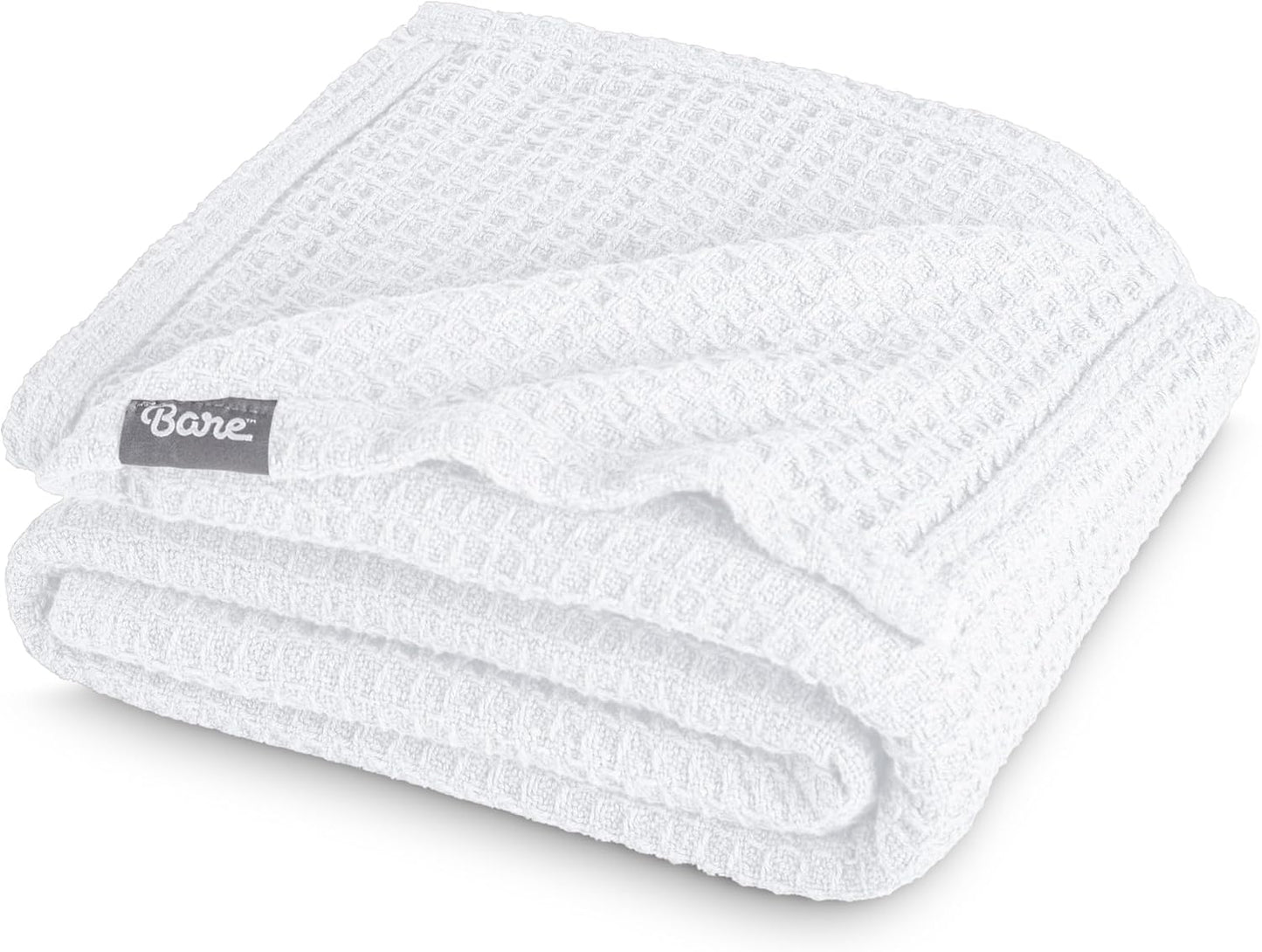Bare Home White Waffle Blanket, 108Wx90L, 100% Cotton, Soft & Breathable for All Seasons, Lightweight Blanket, Perfect for Layering Bed, Sofa & Couch (King/Cal King, White)