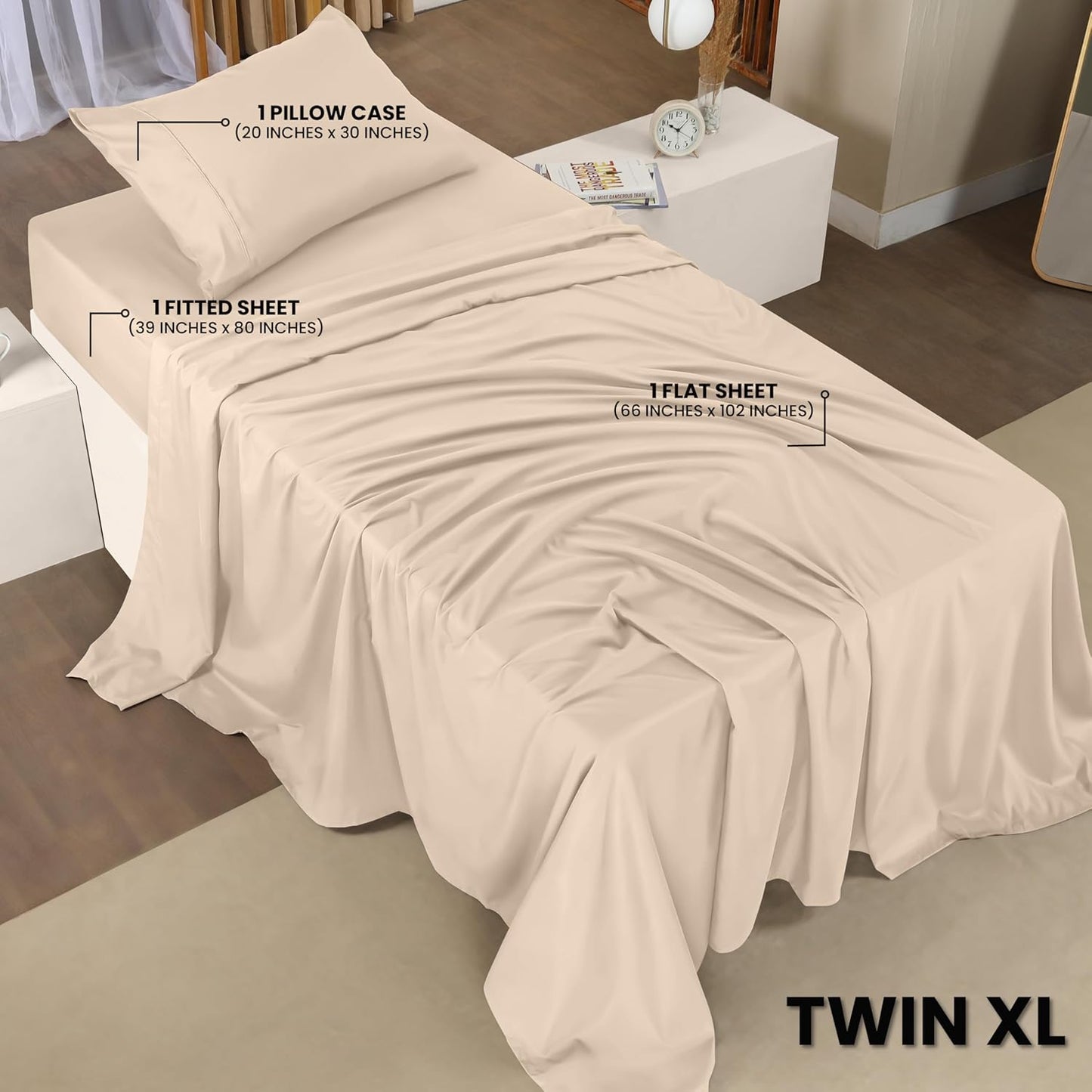 Utopia Bedding Twin XL Sheet Set – 3 Piece Bed Sheets for Twin XL Size Bed, Soft and Breathable Microfiber, Includes 1 Fitted Sheet, 1 Flat Sheet and 1 Pillowcase (Beige)
