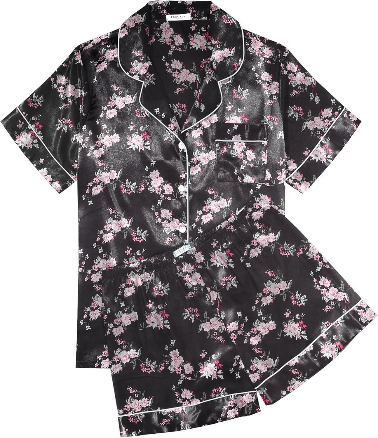 Ekouaer Pajamas for Women Set Silk Satin Pjs Shorts Sleepwear 2 Piece Loungewear S-XXL