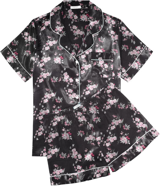 Ekouaer Pajamas for Women Set Silk Satin Pjs Shorts Sleepwear 2 Piece Loungewear S-XXL