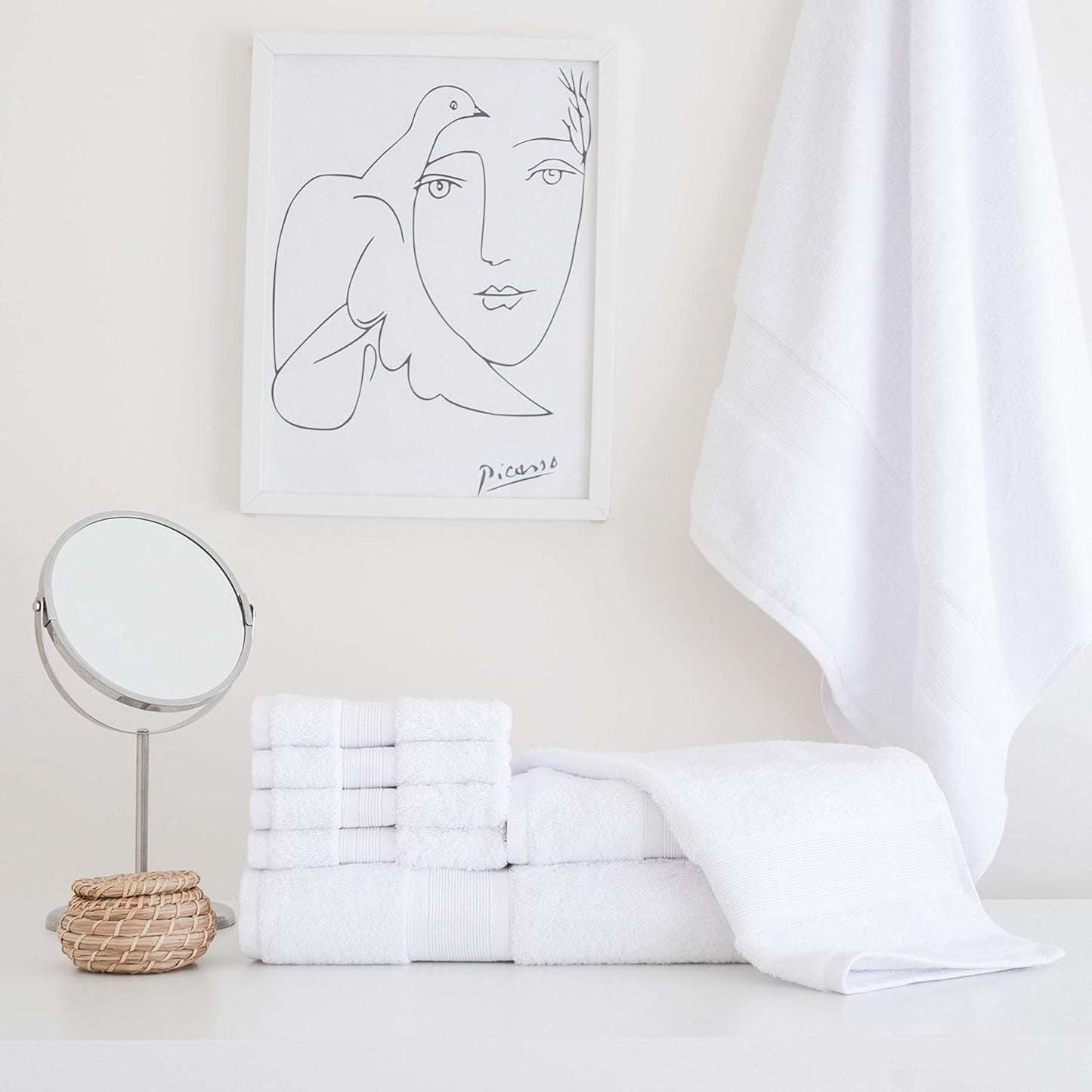 Luzia 8 Piece Bathroom Towel Set - 100% Turkish Cotton, Premium Quality - 2 Bath Towels 2 Hand Towels and 4 Washcloths (White)