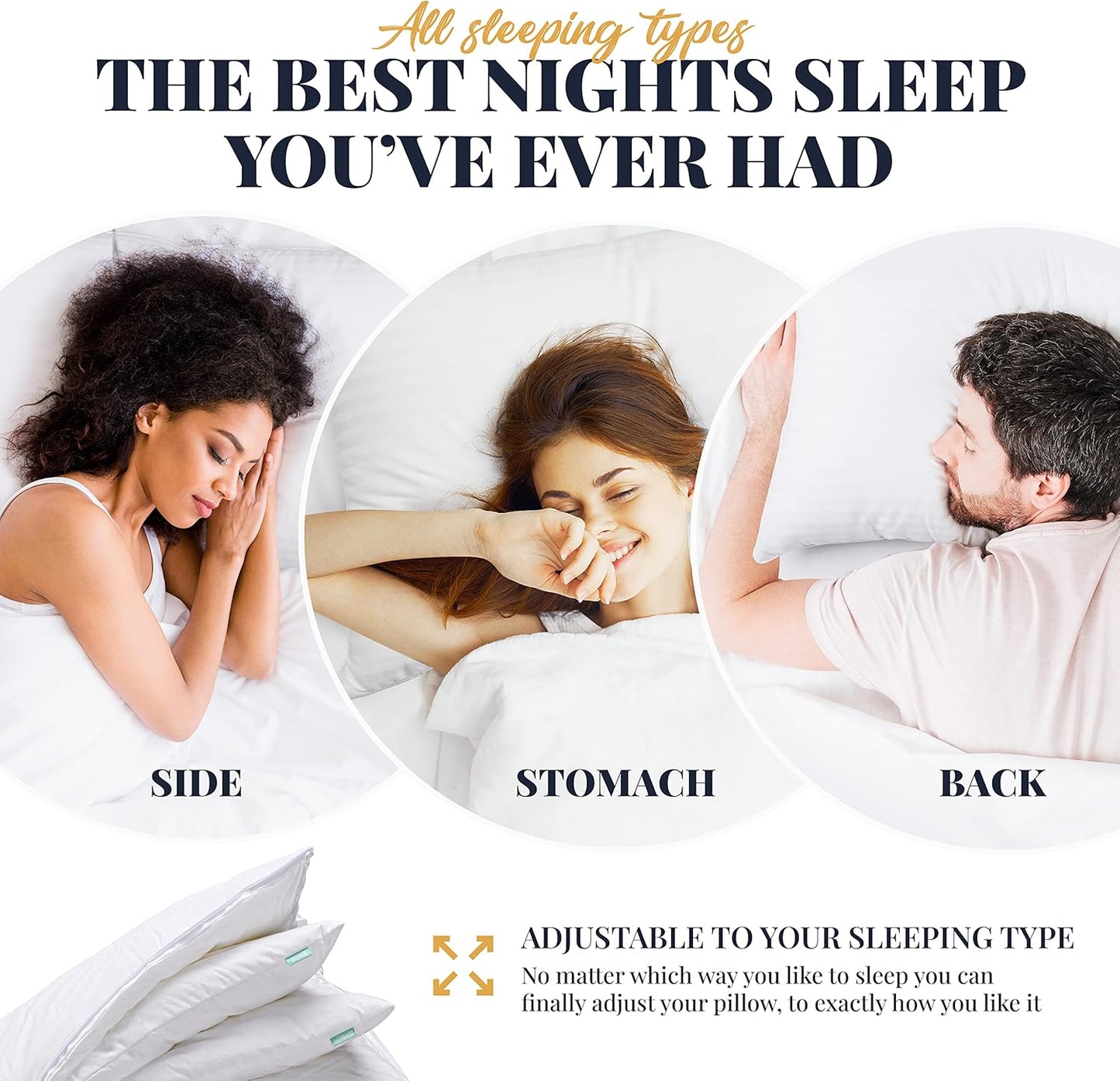 EverSnug Adjustable Pillows for Sleeping, Cooling Support, Set of 2 (Queen, Down Alternative)
