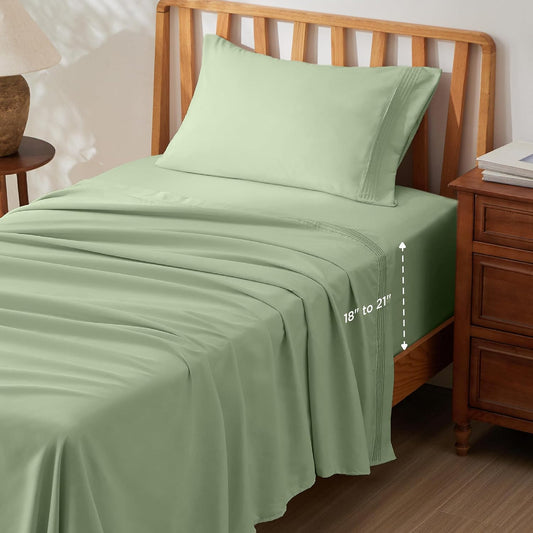 Bedsure Deep Pocket Twin Sheets Set - Fits Mattresses Up to 21 Inches Thick -3 Piece GentleSoft Bed Sheets, Moisture Wicking, Soft & Cooling Bedsheet & Pillowcases, Easy & Secure Fit, Sage Green