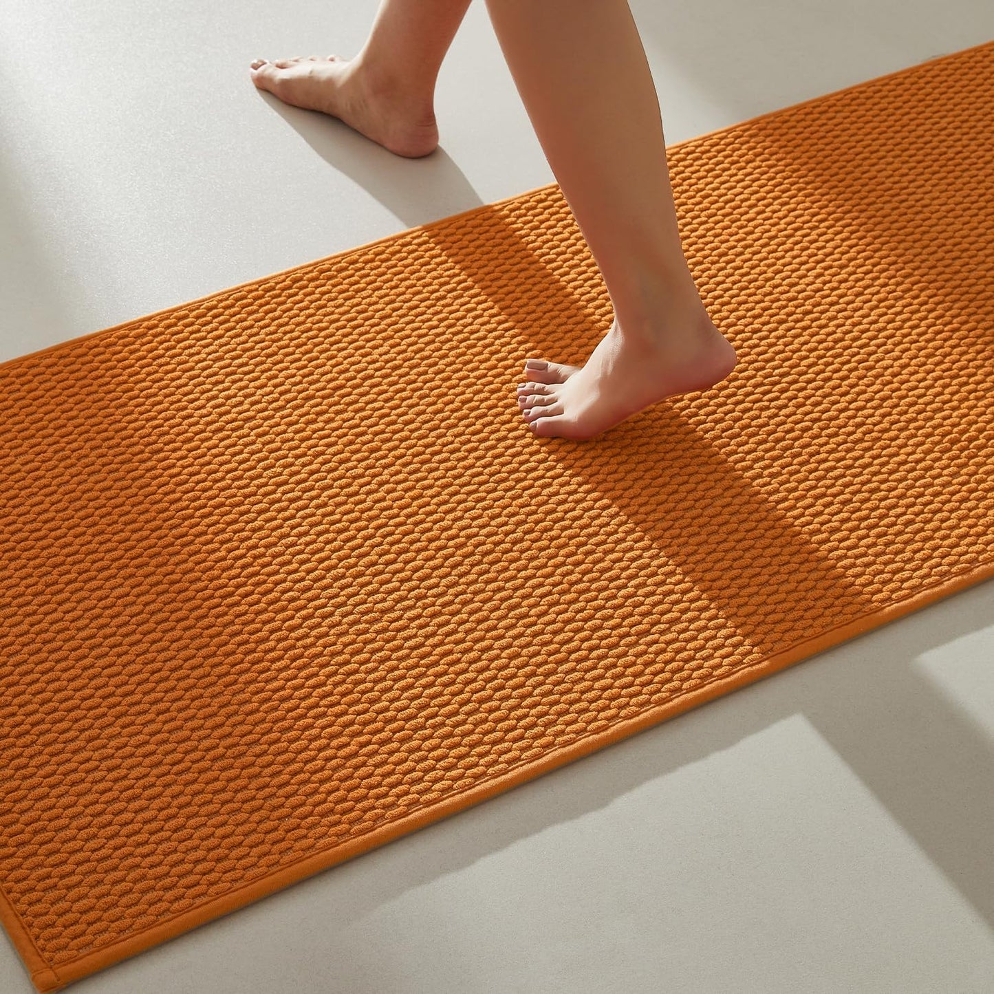 Bathroom Runner Rugs, Long Bath Mat Runner Washable Thin Quick Dry Low Pile Bathroom Runner Rugs Non Slip, Orange 16"x60"