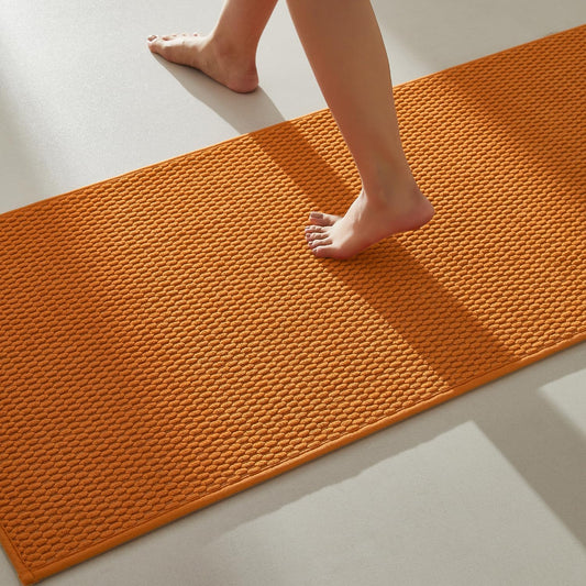 Bathroom Runner Rugs, Long Bath Mat Runner Washable Thin Quick Dry Low Pile Bathroom Runner Rugs Non Slip, Orange 24"x70"