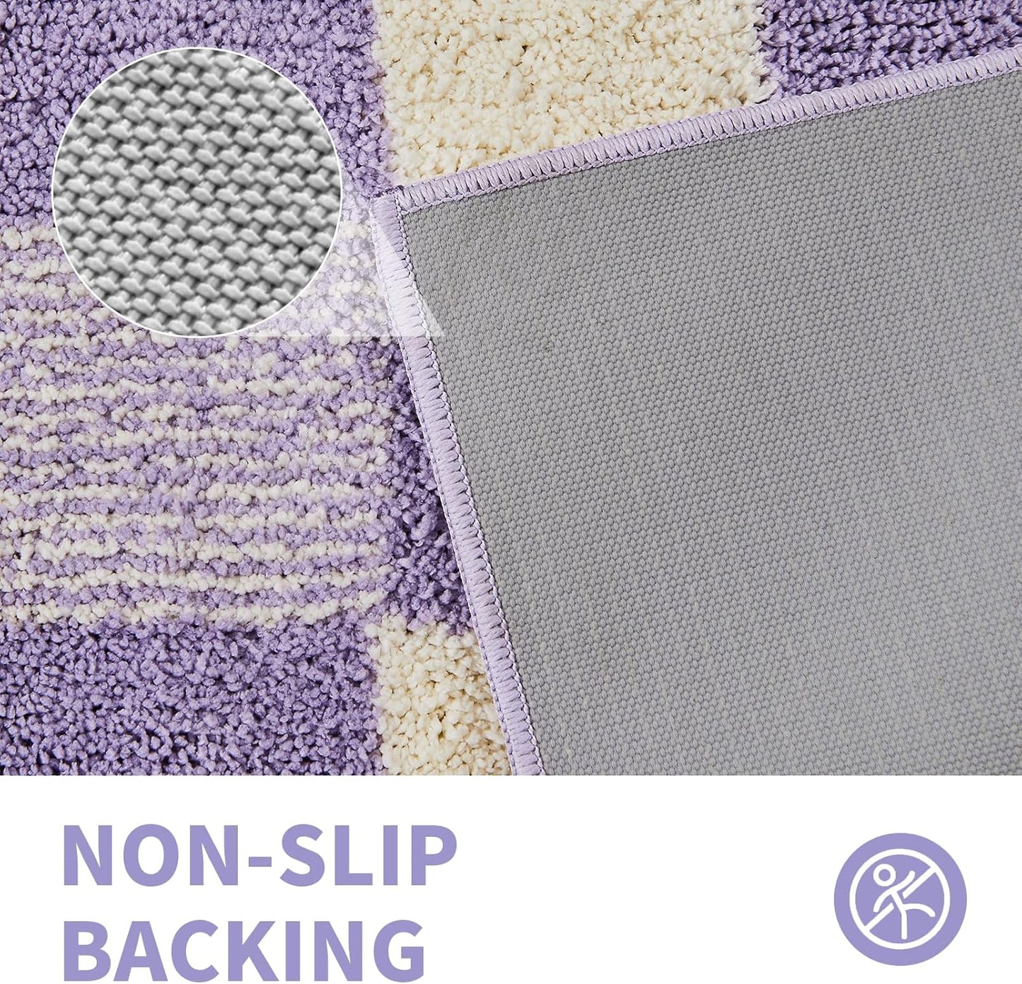 CozeCube Bath mats for Bathroom Non Slip, Fluffy Absorbent Microfiber Bath mat Washable, Aesthetic Bathroom Rugs, Small Purple Checkered Bath mat, Lavender, 24" x 16"