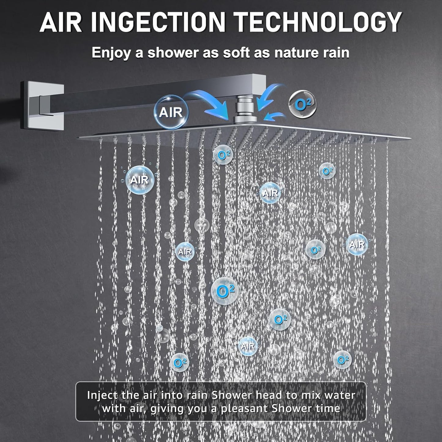 Iriber 12 Inch Bathroom Shower System Polish Chrome Wall Mounted Square Mixer Shower Faucet Combo Set with Hand Held Rough-in Valve Rainfall Shower and Trim