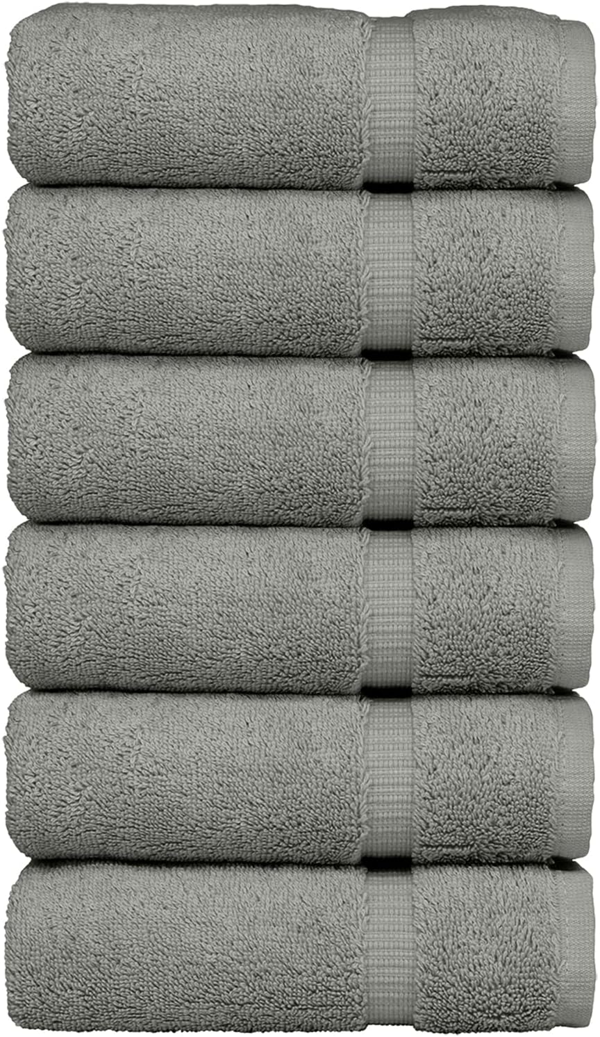 Luxury Hotel & Spa Collection, 100% Turkish Cotton 700 GSM Cloth, for Body wash, Makeup Remover & Facial Cleaning, Baby, face, Dobby Border Soft washcloths Towel Set 13" X 13", Gray, Set of 6