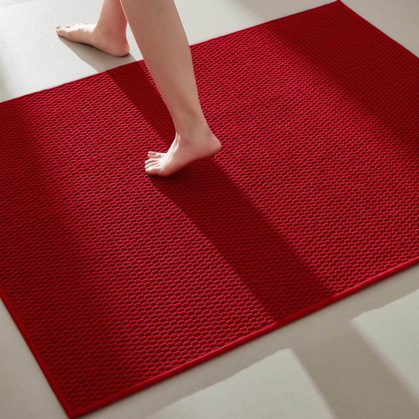 Large Christmas Bathroom Rugs Non Slip Washable Bath Rugs Super Absorbent Bathroom Rug Thin Quick Dry Low Pile Bath Mats, Red 36"x60"