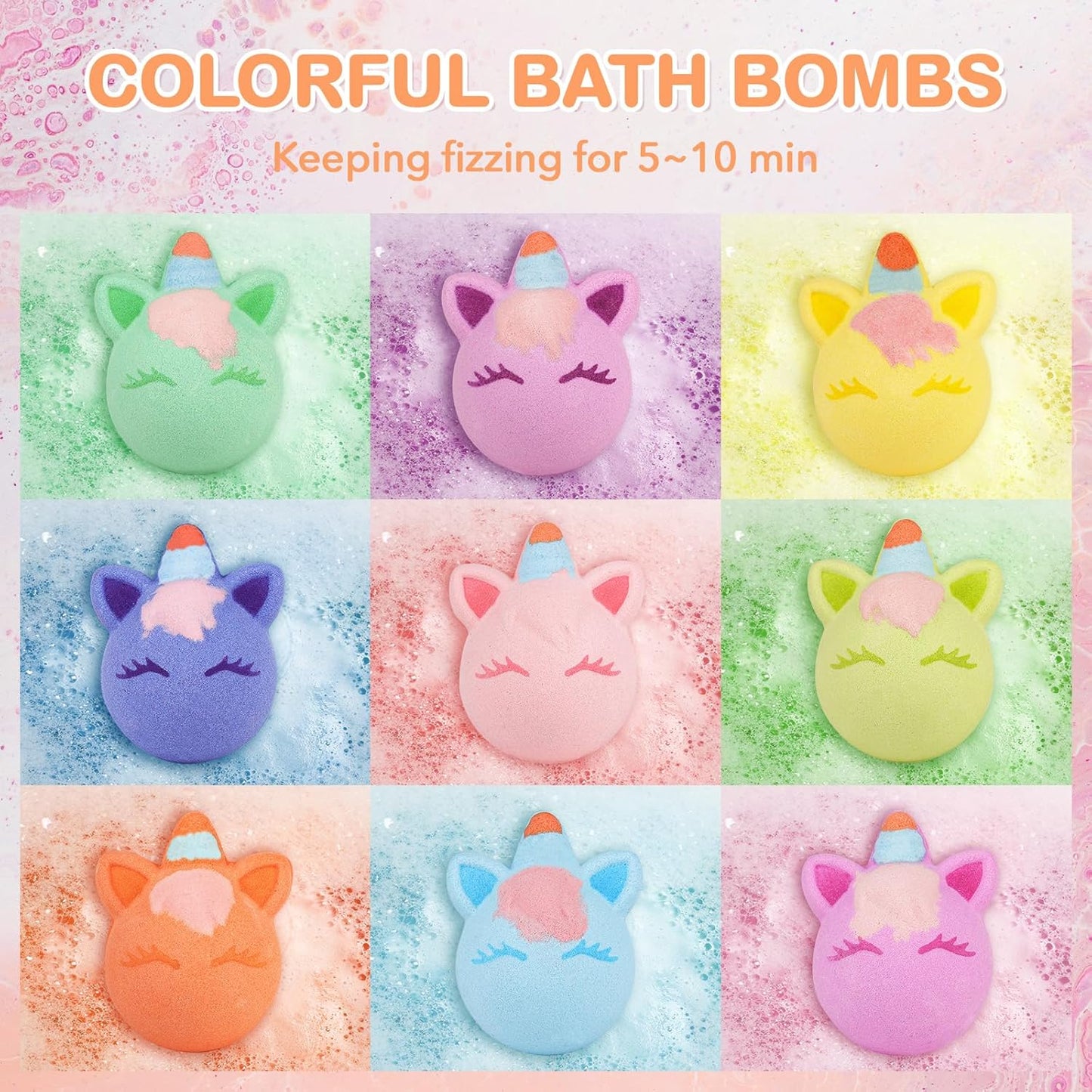 SHUCHING 9 XXL Unicorn Bath Bombs with Surprise Inside, Natural and Organic Bubble Bath Fizzy Balls for Kids, Birthday Christmas Gifts Set for Girls