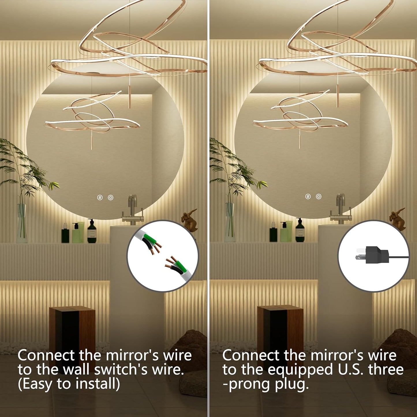 30 Inch Frameless Round Mirror with Light, Round LED Mirror for Bathroom, LED Lighted, Dimmable,Touch, Anti-Fog, Adjustable 3000K/4500K/6000K