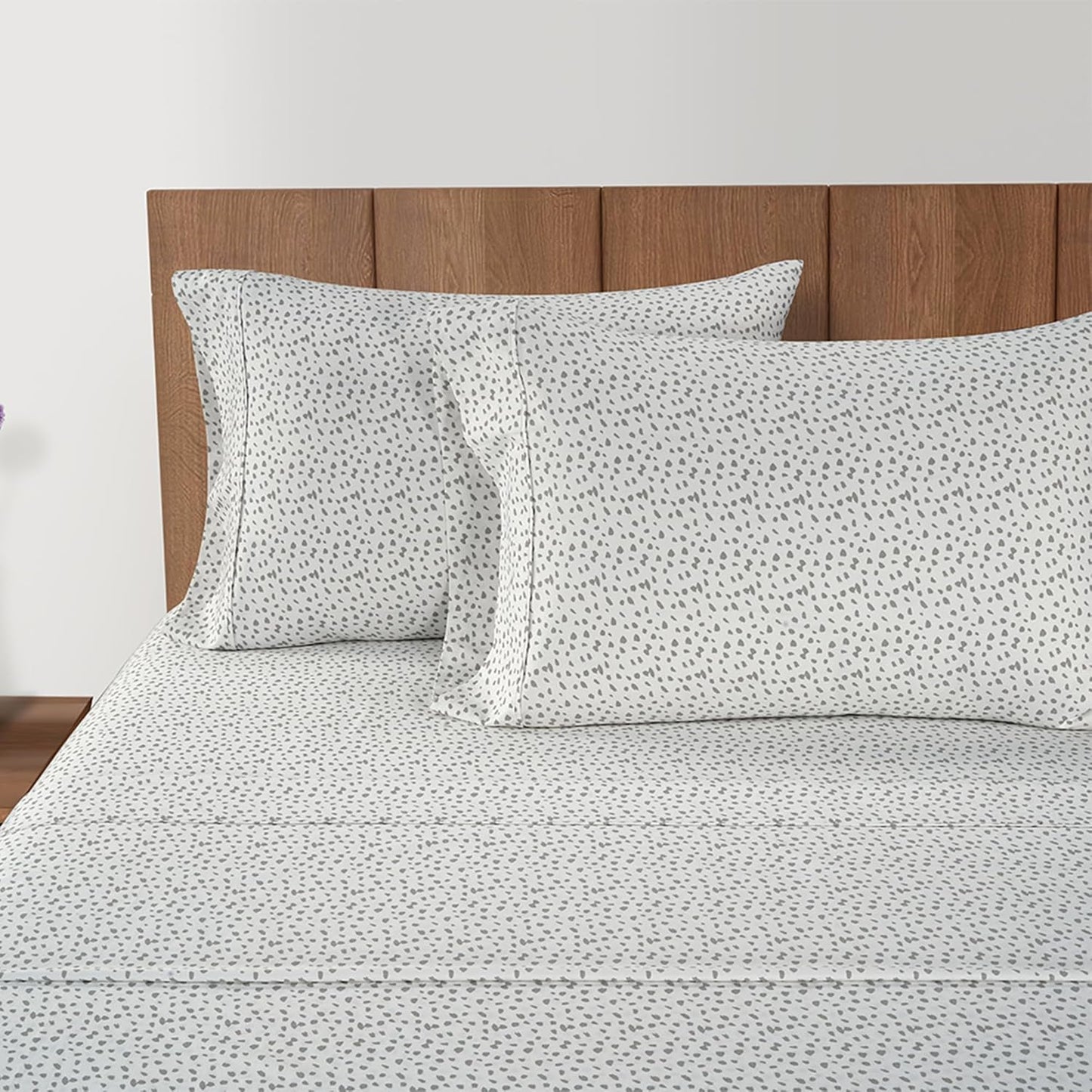 LANE LINEN King Size Sheets – 450 Thread Count Long-Staple 100% Cotton King Bed Sheets, Sustainably Produced & Oeko-Tex Certified, Soft Silky Sateen Finish, 15" Deep Pocket Fitted Sheet – Misty Dot