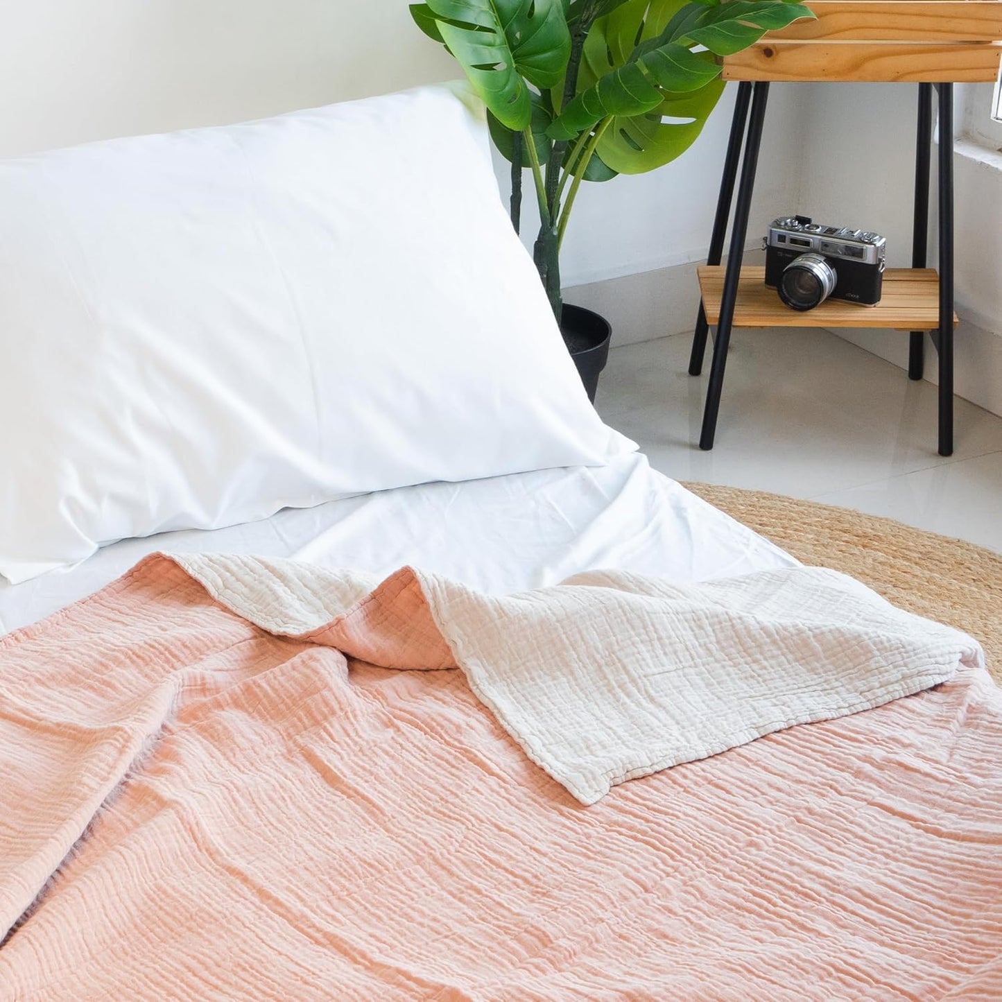 Salt Earth 100% Cotton Muslin Blanket, Gauze Blanket 50"X60" Throw with Tassel 6 Layered, Couch, Bed, Living Room, Home,Lightweight & All Season Blankets & Throws, Skin Friendly (Rose Dust/Moonbeam)