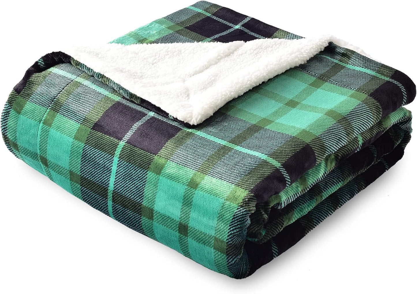 SOCHOW Sherpa Plaid Fleece Throw Blanket, Double-Sided Super Soft Luxurious Bedding Blanket 50 x 60 inches, Green