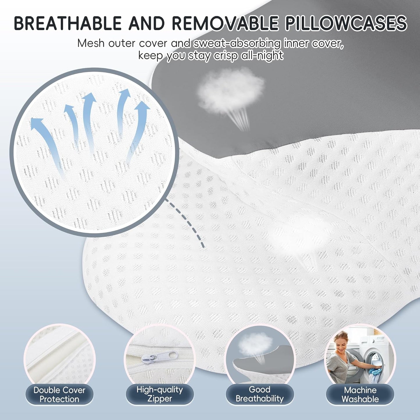 Cervical Neck Pillow for Pain Relief, Ergonomic Contour Pillow for Sleeping, 2 Heights Cooling Pillow for Neck and Shoulder Support, Memory Foam Orthopedic Pillow for Side Back Stomach Sleepers Grey