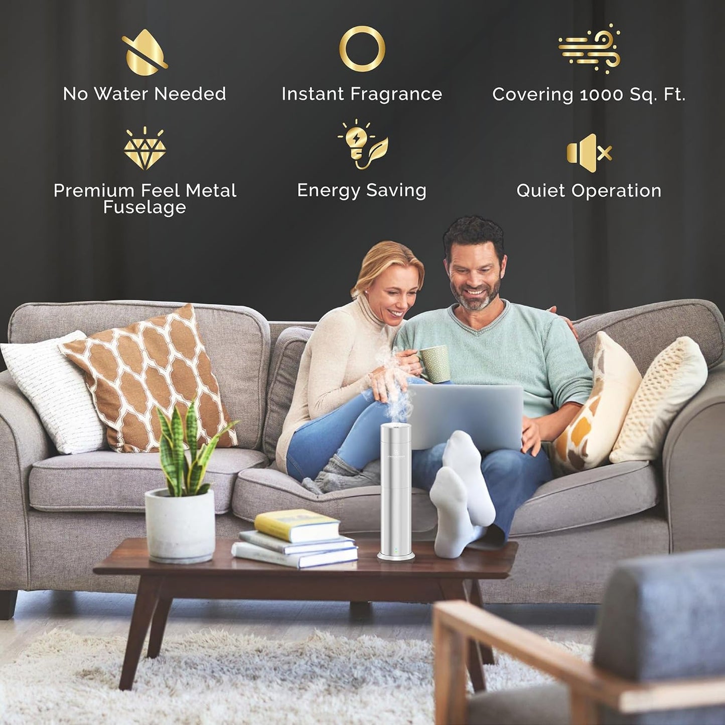 Waterless Essential Oil Hotel Scent Diffuser - Cold Air Diffuser - Covers 1000 sq. ft. - Waterless Diffuser for Home, Office & Hotel (Black + Interchangeable Sleeve) (Black + Purple/Pink/Blue Sleeve)