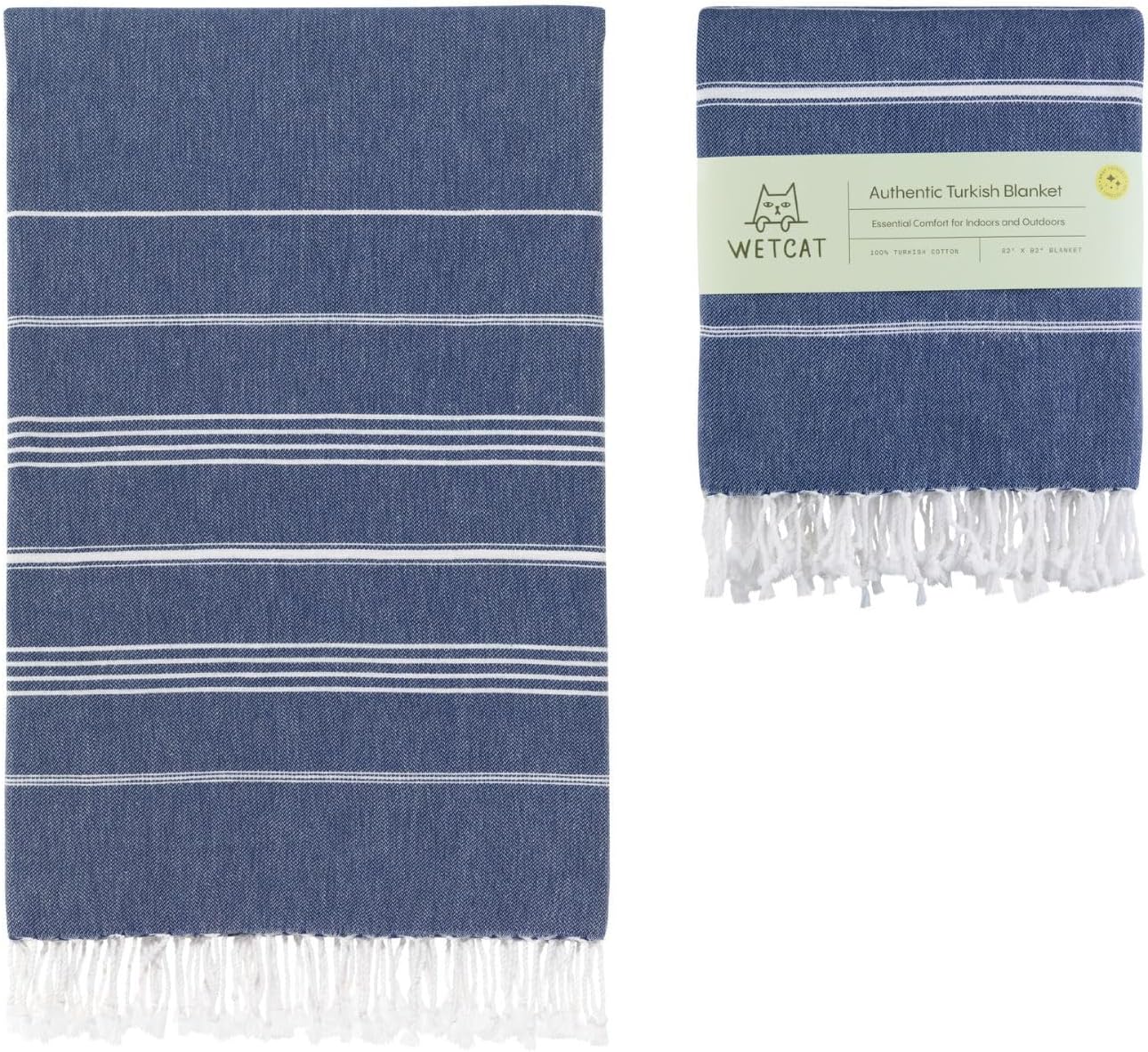 WETCAT Turkish Beach Blanket Sandproof (82"x82") 100% Turkish Cotton, Made in Turkey - Sand Free, Ultra Soft, Extra Large Throw for Picnic – Dark Blue