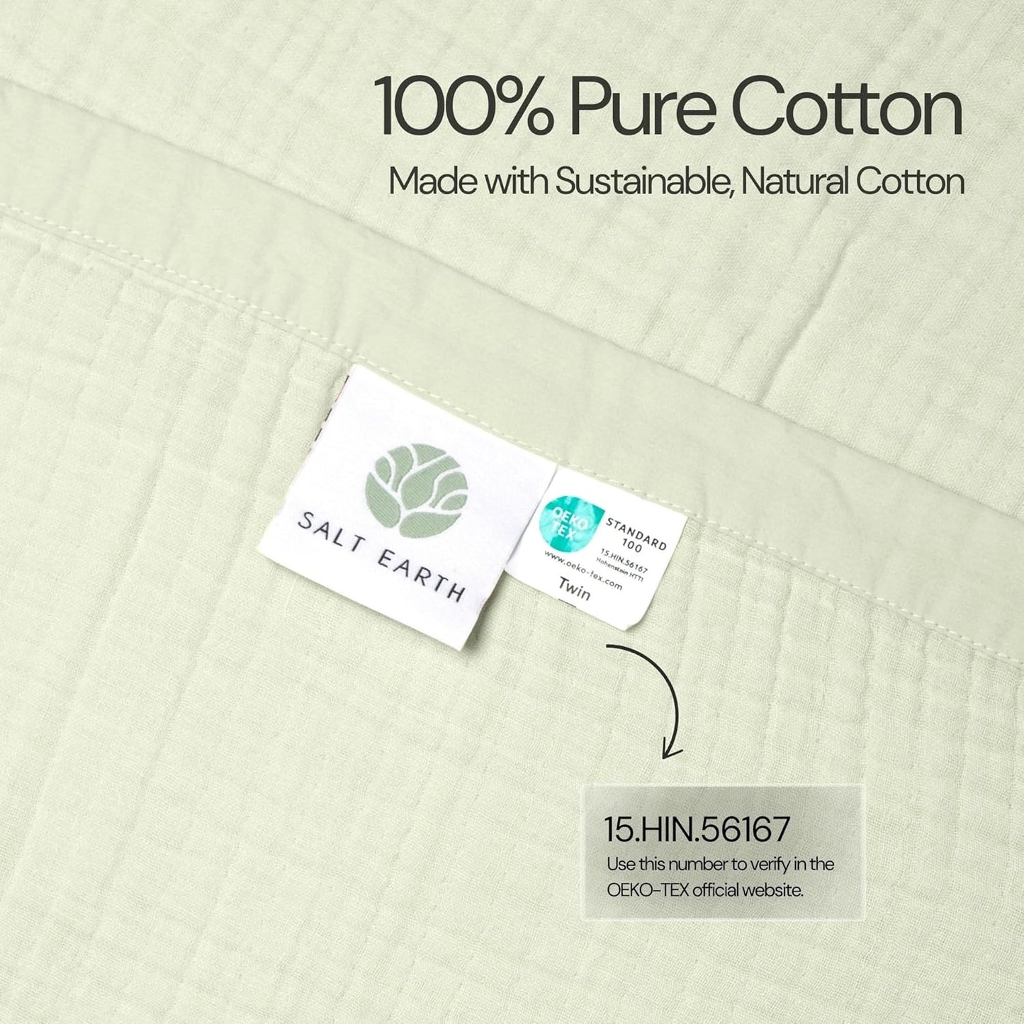 Salt Earth 100% Cotton Muslin Throw Blanket Gauze Blanket 55"X75" Twin, 4 Layered for Couch, Bed, Living Room, Home, Lightweight & All Season Blankets & Throws, Easy wash, Skin Friendly (Sea Foam)