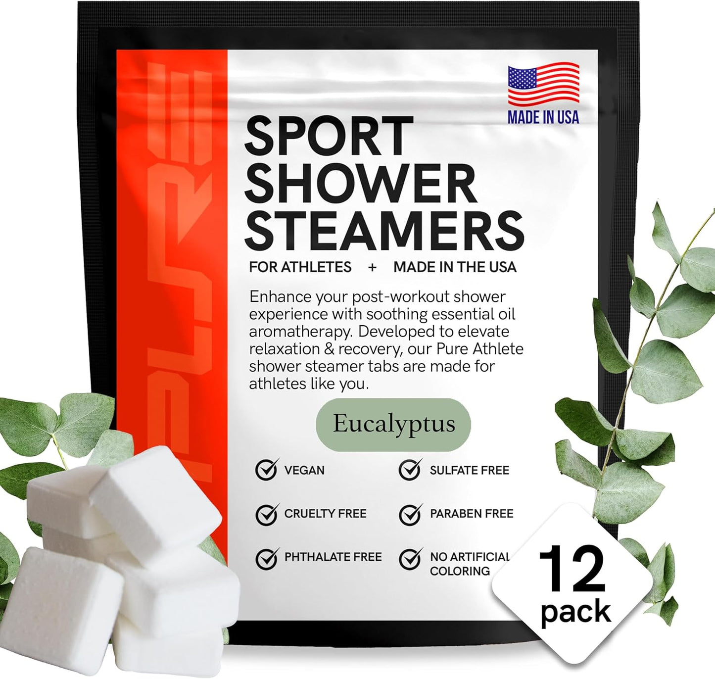 Sport Shower Steamers - Made in USA with Natural Eucalyptus Essential Oil, Aromatherapy, Stress and Sinus Relief, Muscle Recovery for Athletes, Best Christmas Stocking Stuffers for Runners
