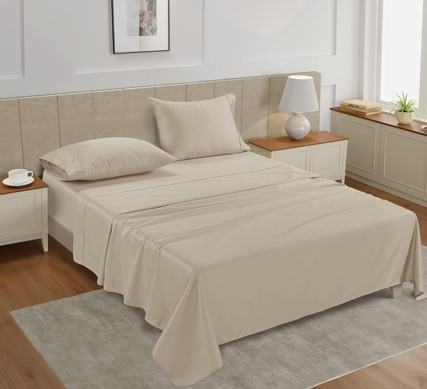 LANE LINEN King Sheets – 450 Thread Count Long-Staple 100% Cotton Bed Sheets King Size, Hotel Luxury Soft Silky Sateen Weave, Durable for Daily Use, 15" Deep Pocket with All-Around Elastic – Ivory