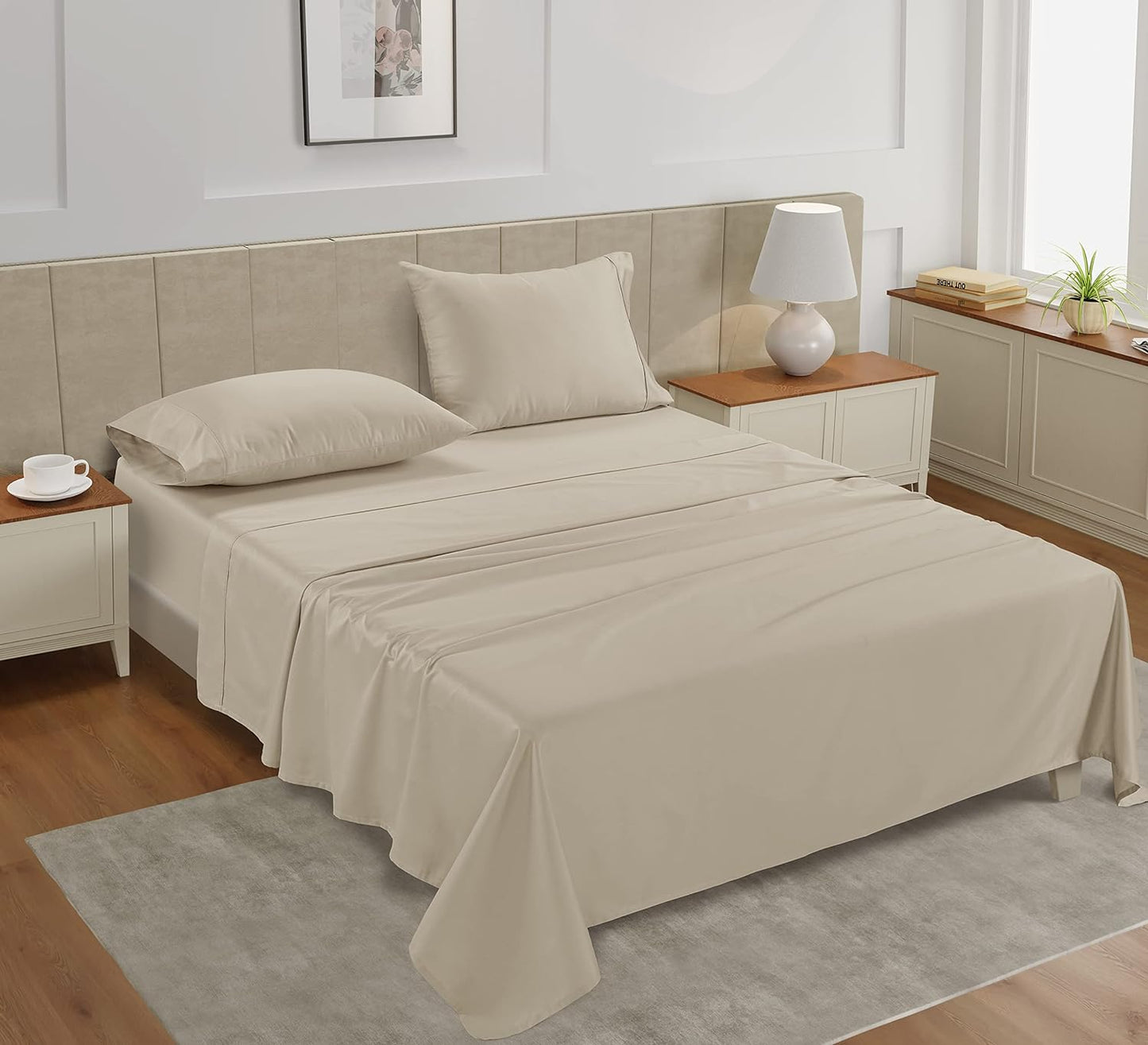 LANE LINEN Split King Bed Sheets for Adjustable Bed – 450 Thread Count 100% Cotton Sheets, Soft & Fade-Resistant Sateen Weave, 15” Deep Pocket Fully Elasticized Fitted Sheet, Premium Bedding, Ivory