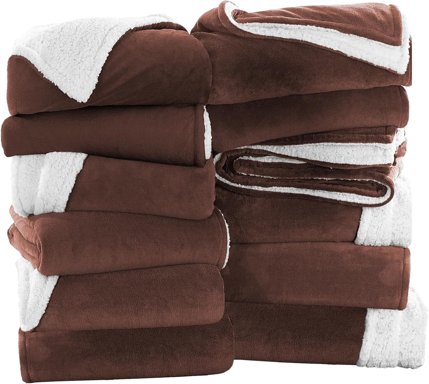 IR Imperial Rooms Coffee Sherpa Fleece Throw Blanket Twin Size for Bed - Wholesale Bulk Pack of 12 Sherpa Blankets - Soft Fluffy Throw Blankets for Hotels, Guest Bedroom, 60x80 Inches