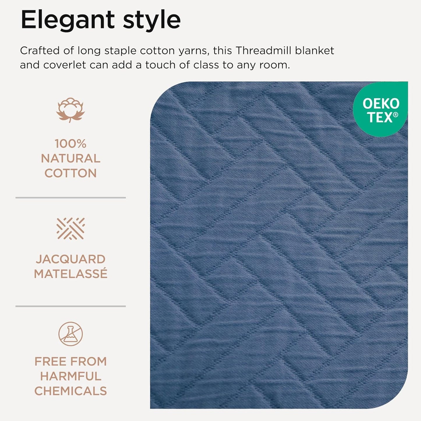 Threadmill Luxury Cotton Blankets for Twin Size Bed | All-Season 100% Cotton Twin Blanket for Bed | Criss Cross Jacquard Lightweight, Soft & Cozy Coverlet, 350GSM, 68x90 inches | Folkstone Blue