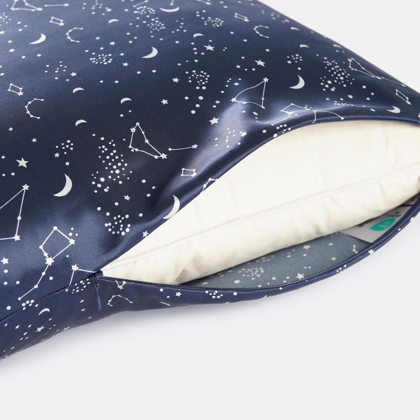 ALASKA BEAR Luxury Silk Pillowcase for Beauty Sleep, Genuine 22 Momme Mulberry Silk Pillow Case Slip for Room Decor, Navy Constellation Floral Pattern Printed, Queen Size (1pc, Gift Box)