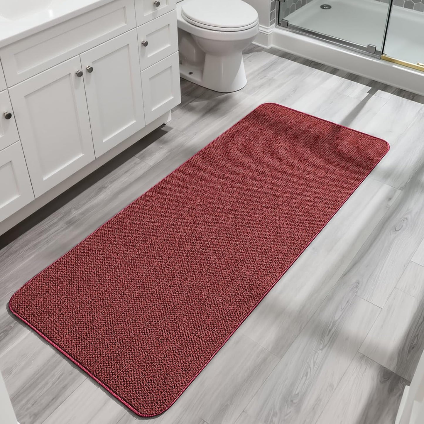 Christmas Bath Mat,Ultra Thin Bathroom Runner Rugs,Large Bath Mats for Bathroom,Quick Dry,Non-Slip,Machine Washable,Low Pile,Bath Rug,Shower Outside,Sink,Home Decor Accessories.Red,（17x59inch）