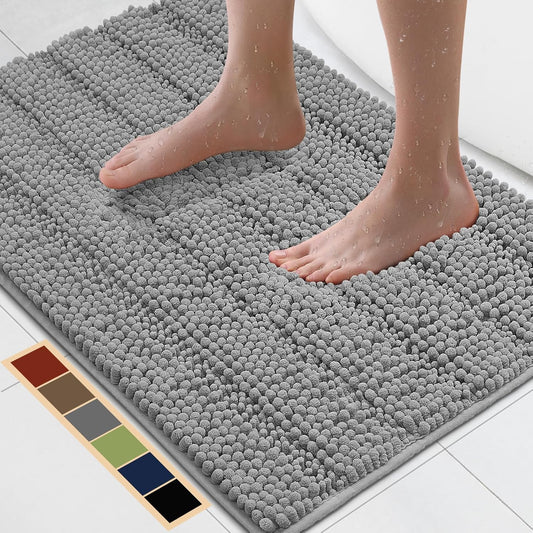 Bcoimo 30"×20" Chenille Bath Mat – Non-Slip with Backing Bath Rug Ultra-Absorbent and Machine Washable Bathroom Mat Quick-Dry Design. Ideal for Bathroom and Tub Areas