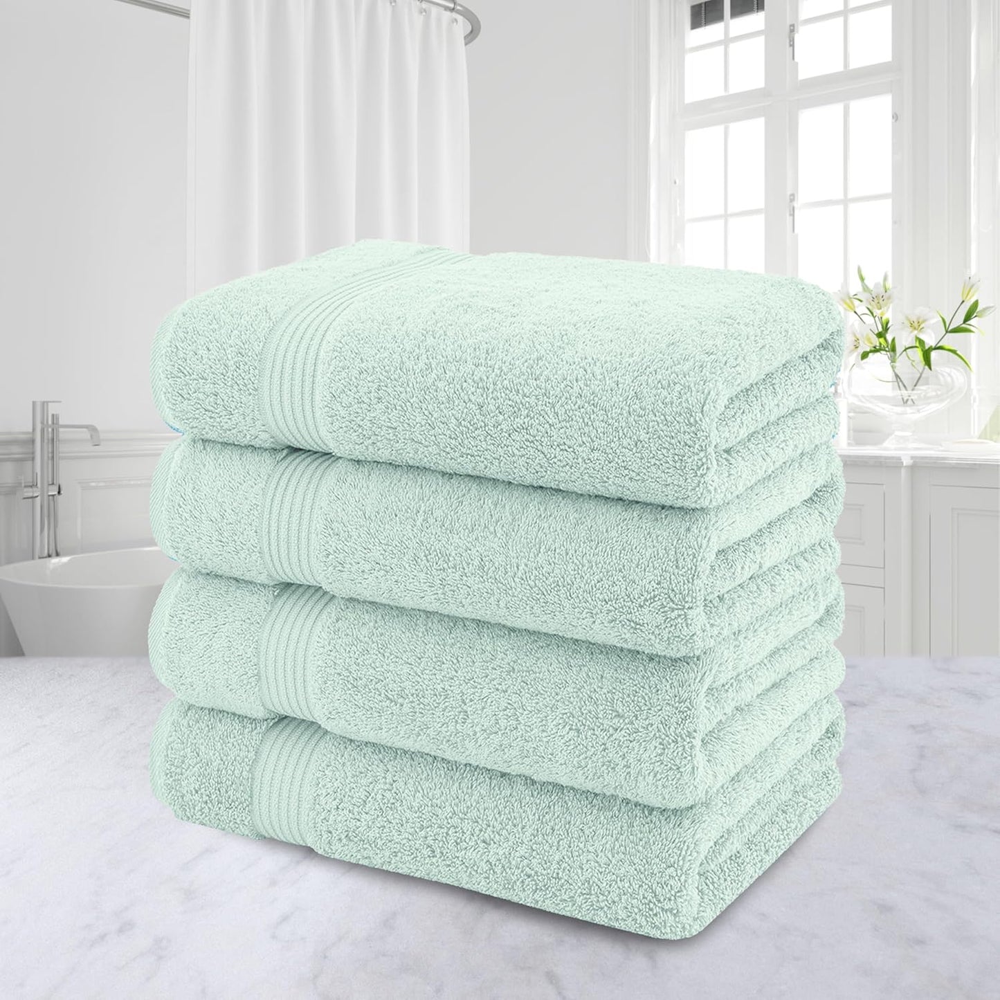 American Veteran Towel, 100% Cotton Turkish Bath Towels for Bathroom 4 Pack, 27x54 Extra Large Premium Soft Drying Bathroom Towels, Mint
