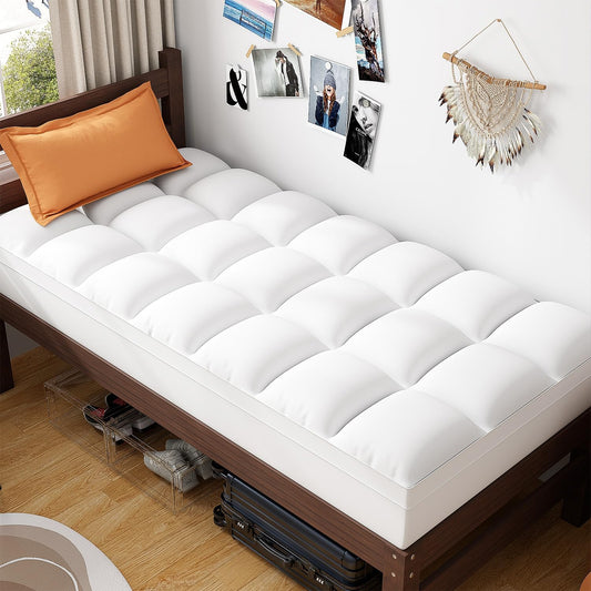 ABENE Twin XL Size Mattress Topper for College Dorm, Extra Long Mattress Pad Pillowtop, Soft Plush Mattress Cover Bed Topper with Deep Pocket, Overfilled Down Alternative Filling, White