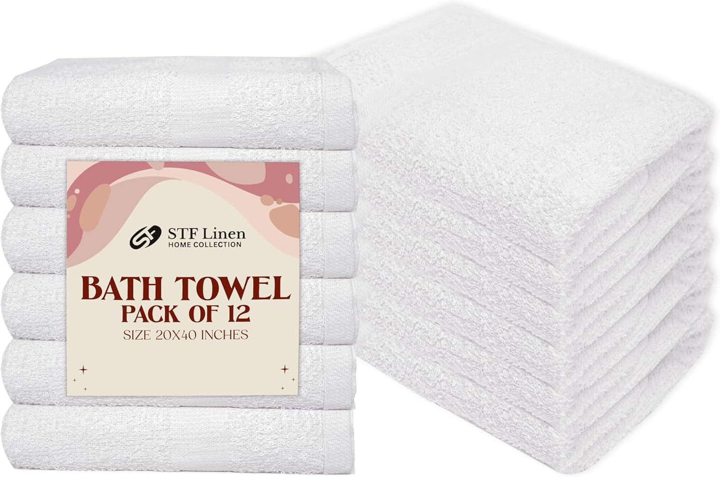 (Pack of 12 White Bath Towels Bulk 20x40 Inches -100% Cotton Economy Cheap Bath Towels for Commercial Uses, Gym, Salon, Spa & Hair - Quick Drying -Bath Towel Sets Bulk