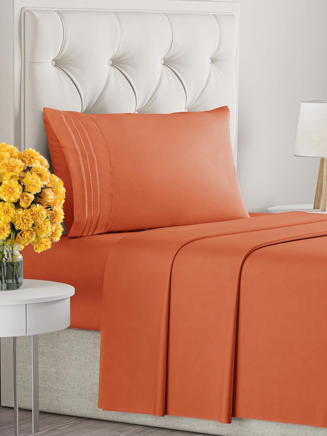 Twin Size 3 Piece Sheet Set - Extra Soft, Breathable & Cooling - Hotel Luxury Durable Bed Sheets for Women & Men - Deep Pockets, Easy-Fit & Wrinkle-Free - Harvest Pumpkin Oeko-Tex
