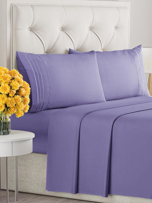 Full Size 4 Piece Sheet Set - Extra Soft, Breathable & Cooling - Hotel Luxury Durable Bed Sheets - Deep Pockets, Easy-Fit & Wrinkle-Free - French Violet Oeko-Tex