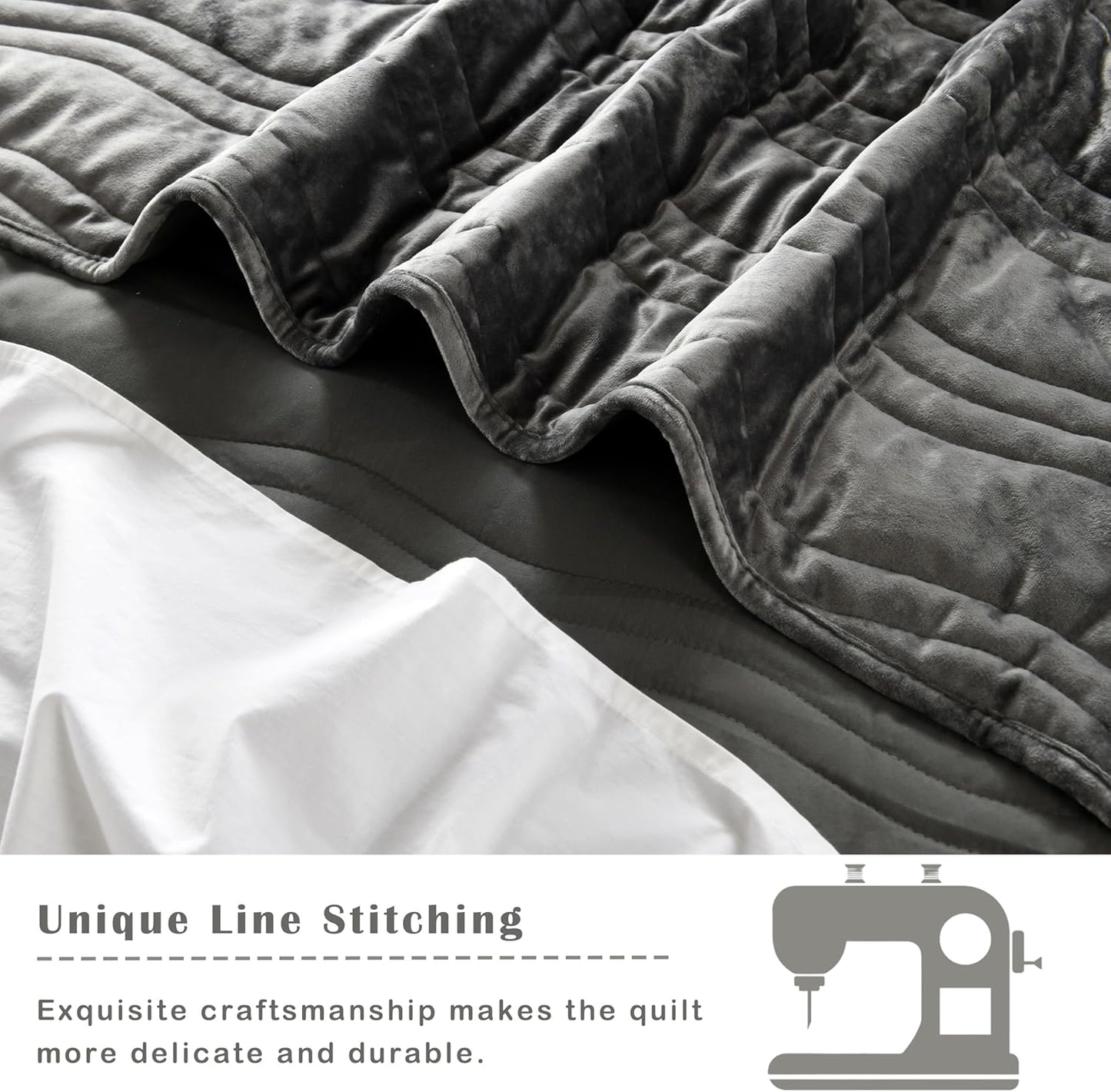 Velvet Quilt Set, Grey Velvet Quilt King Size Comforter Set, Luxury Bedding Soft Plush Bedspread, Machine Washable Coverlet, All-Season 3 Pieces