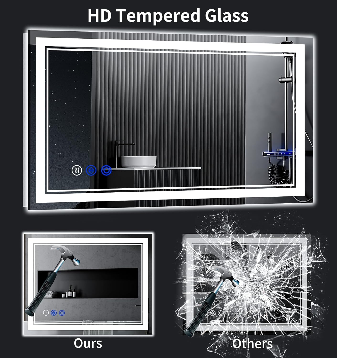 55"x36" LED Bathroom Mirror with Anti-Fog, Stepless Dimmable Lights, 3 Color Modes, Shatter-Proof Tempered Glass, Memory Function & Waterproof Design