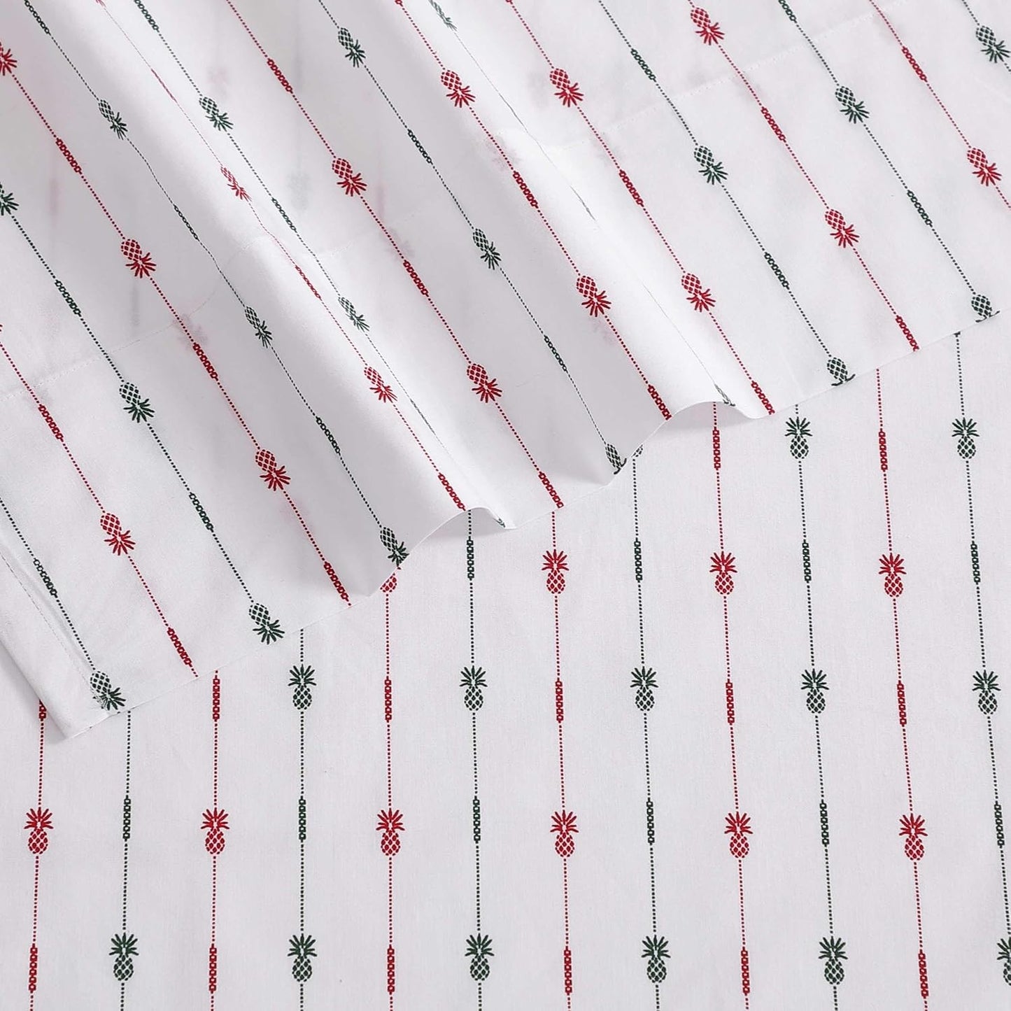 Tommy Bahama - Queen Size Sheet Set, Crisp & Cool Cotton Percale Bedding with a Smooth Lightweight Feel, 4 Piece Holiday Bed Sheets with Matching Pillowcases (Pineapple Pinstripe Red)