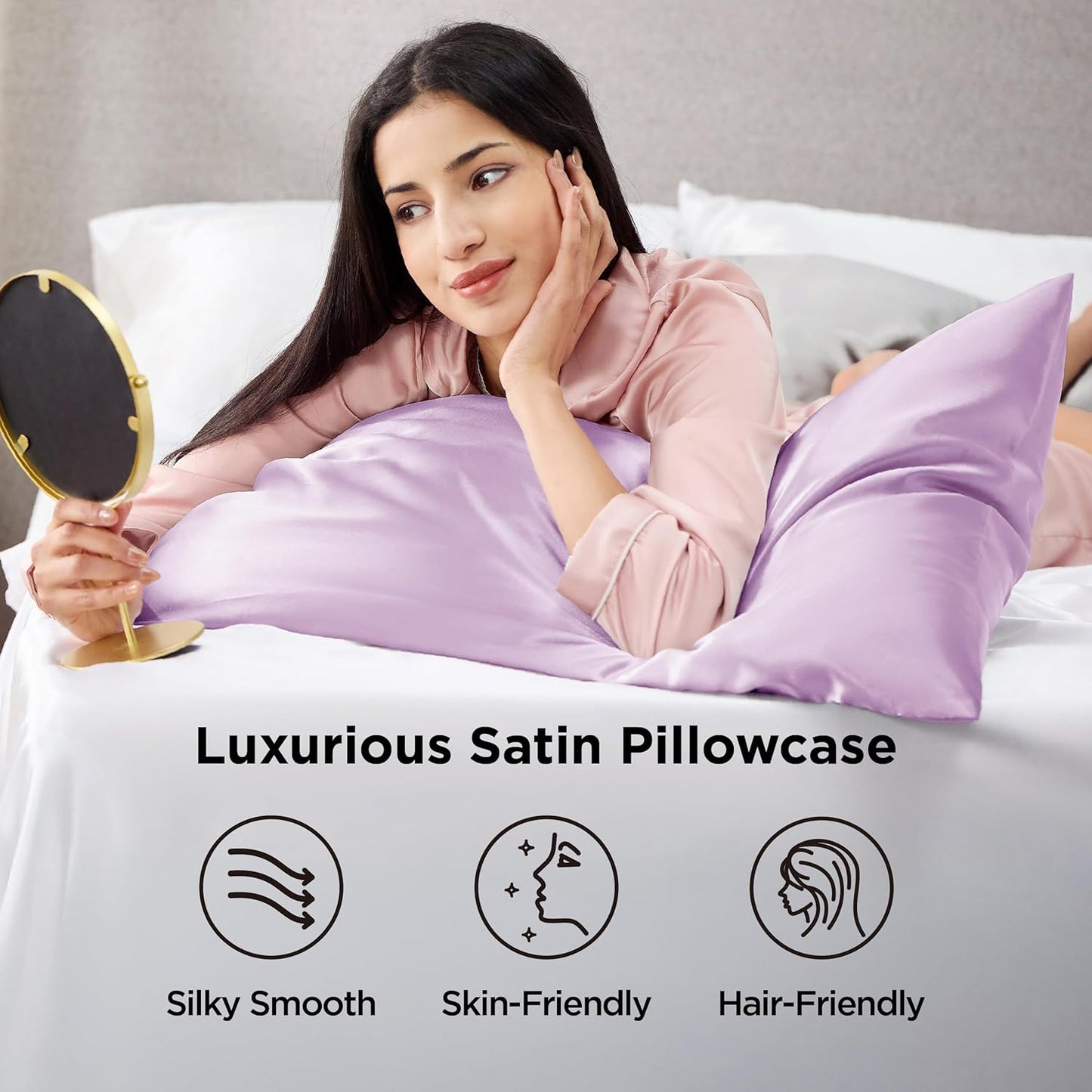 Bedsure Satin Pillowcases, Similar to Silk Pillow Cases Queen Size Set of 2, Pillow Case for Sleeping Women with Envelope Closure, Gifts for Women Men, Lavender, 20x30 Inches, 2pcs