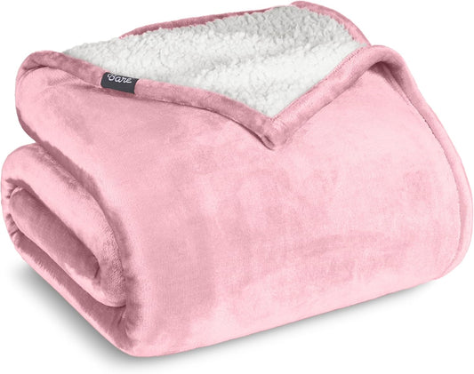 Bare Home Sherpa Fleece Blanket - King Size - Blanket for Bed, Sofa, and Couch - Warm & Lightweight - Fluffy & Soft - Reversible (King, Light Pink)