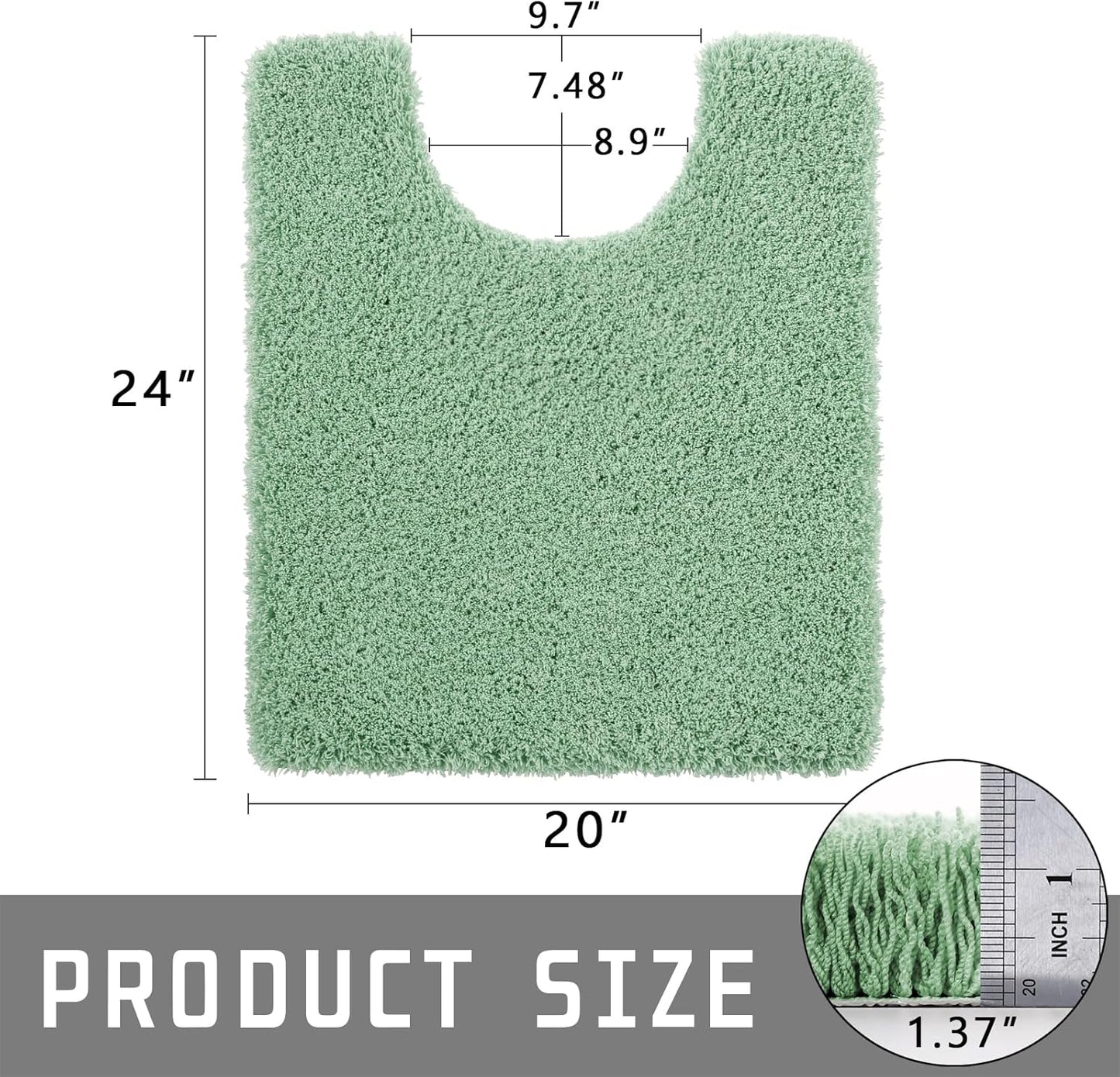 Yimobra U Shaped Toilet Bath Rug, Fluffy Plush, Super Shaggy Soft Non Slip, Water Absorbent Microfiber Bath Mat, Dries Quickly, Machine Washable Thick Bathroom Rugs, 20"x 24", Pure Light Green